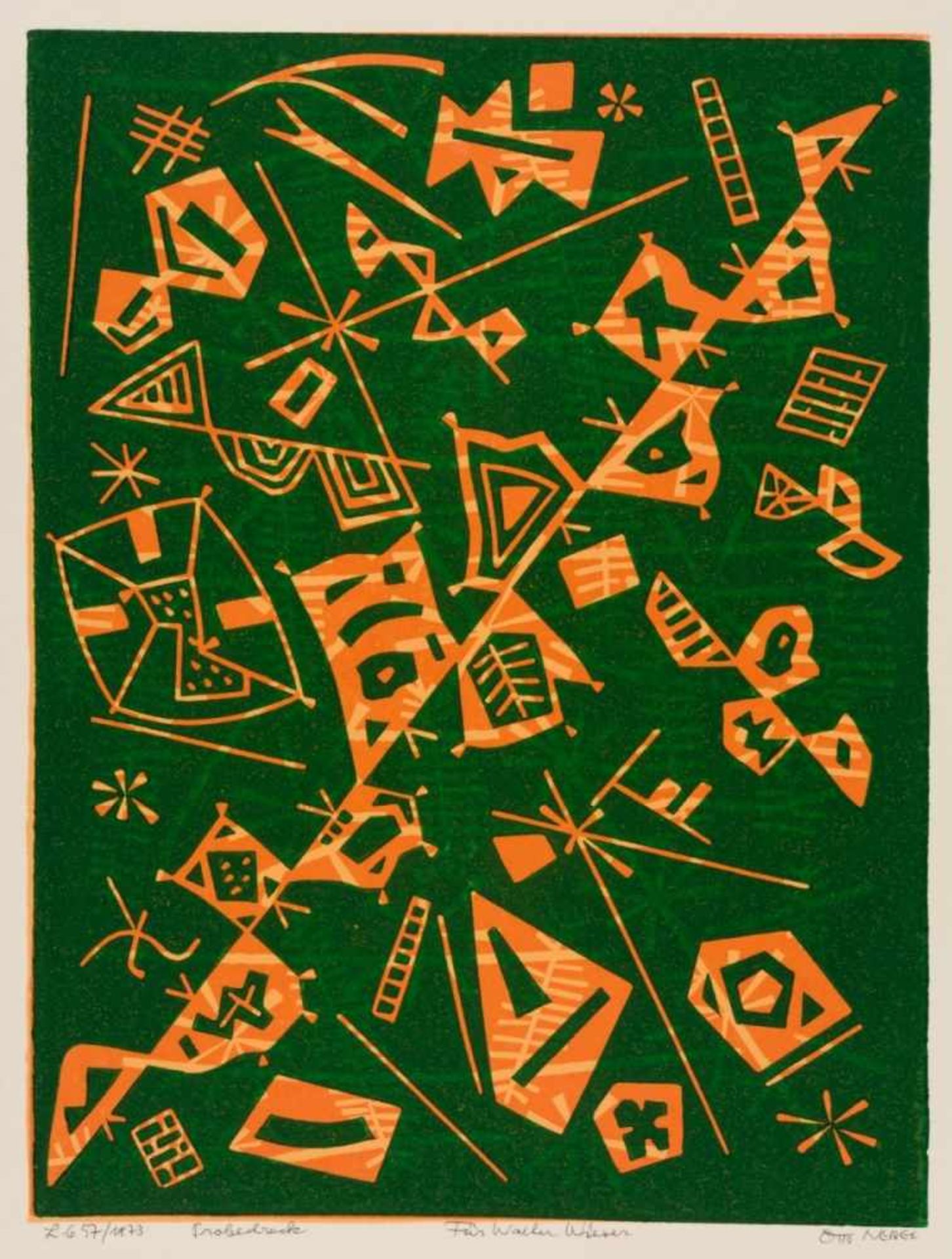 Otto NEBEL (1892-1973)Ohne TitelGrosser Linolschnitt, L. 657/1973, Sonderdruck, gewidmet und