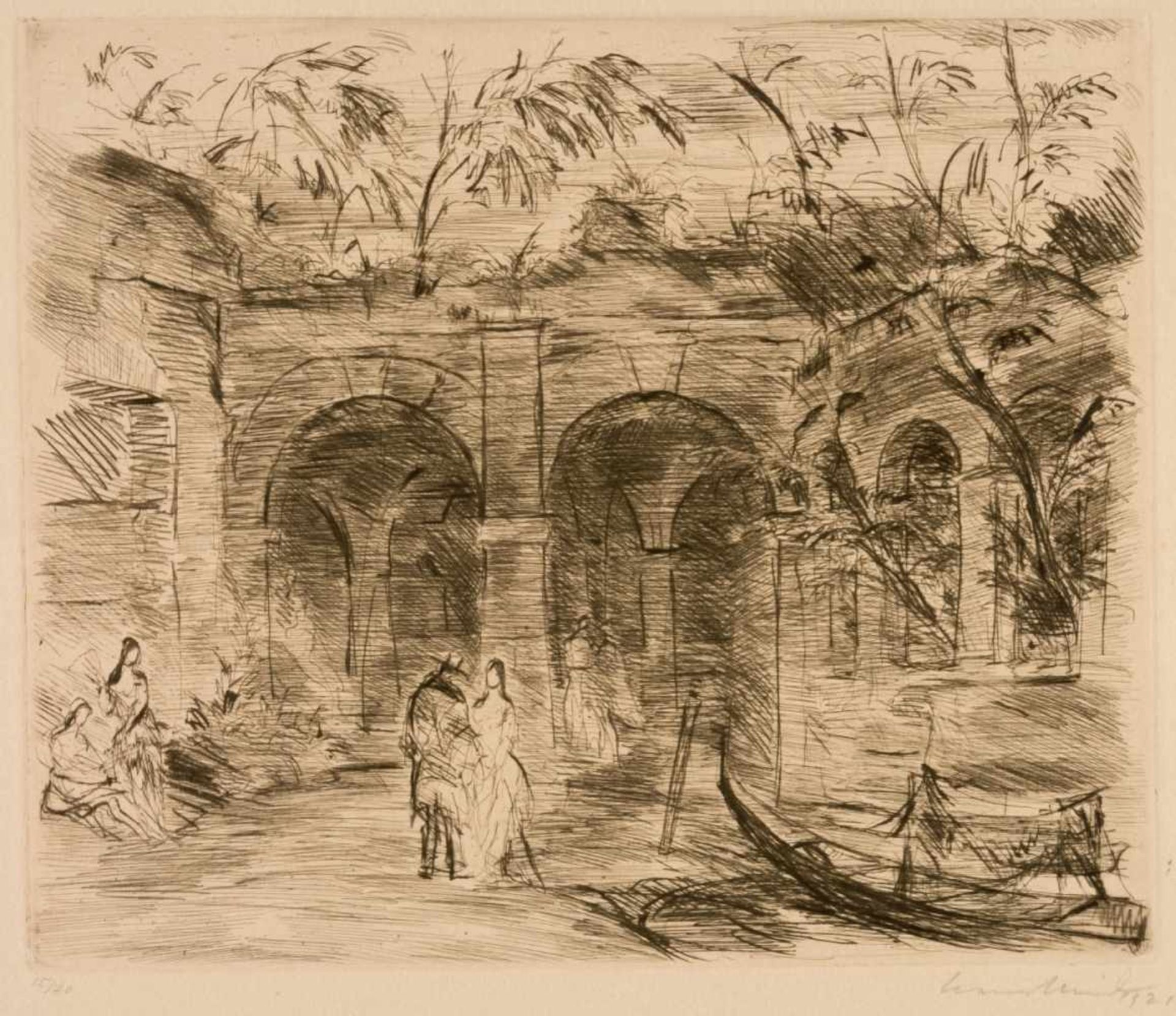 Hans MEID (1883-1957), Ruins landscape, Large etching, 15/70, signed with pencil and dated1921, 24,5