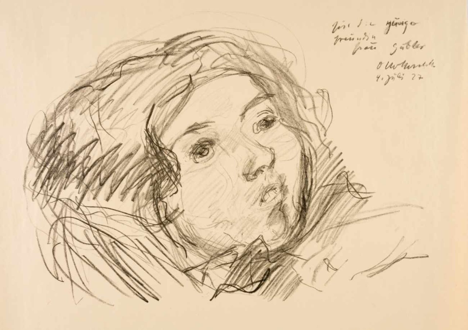 Oskar KOKOSCHKA (1886-1980), Portrait, Very large lithography, with dedication to MrsGubler,