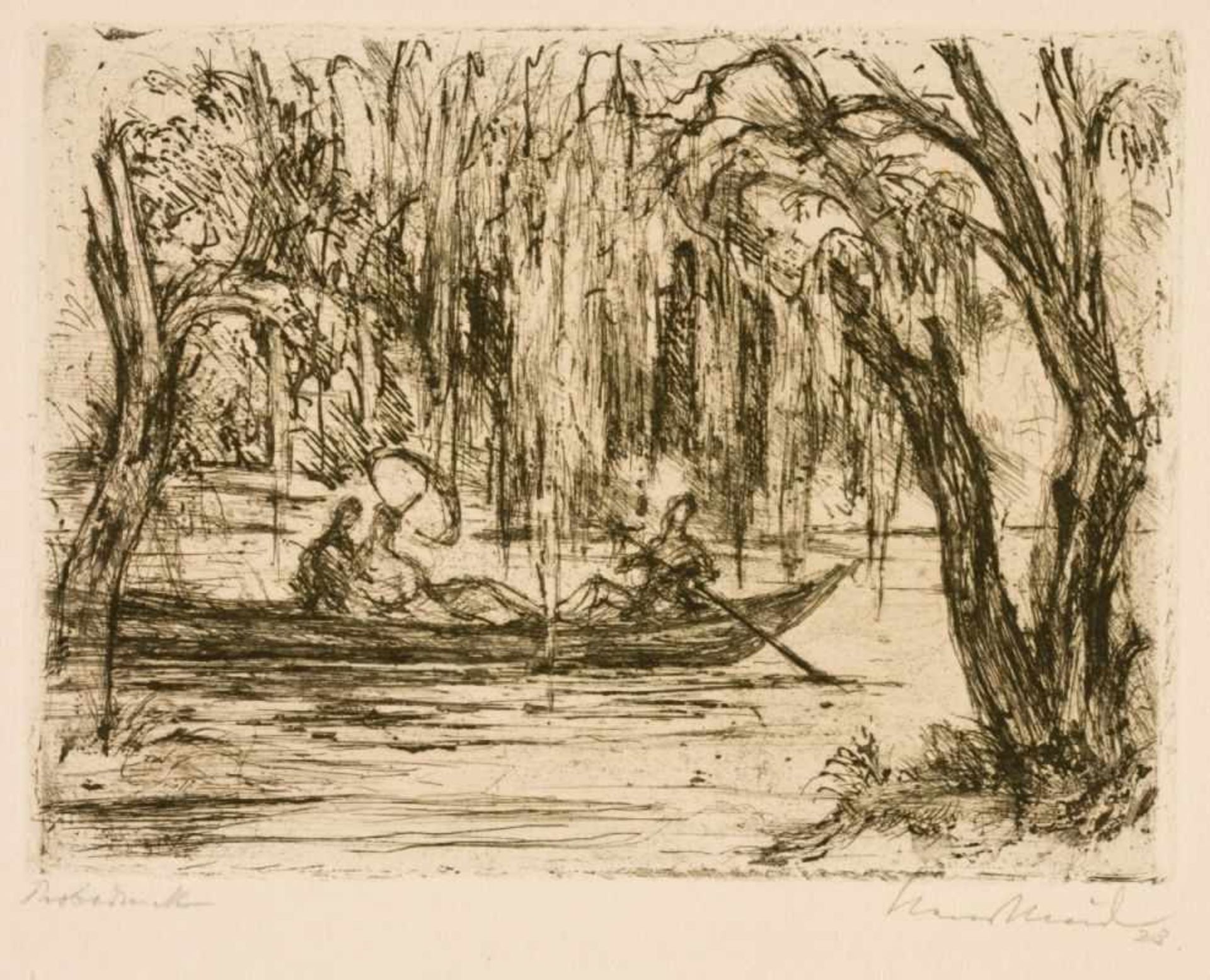 Hans MEID (1883-1957), Trip in a punt, Etching, Sample print, signed with pencil and dated1923, 14,5