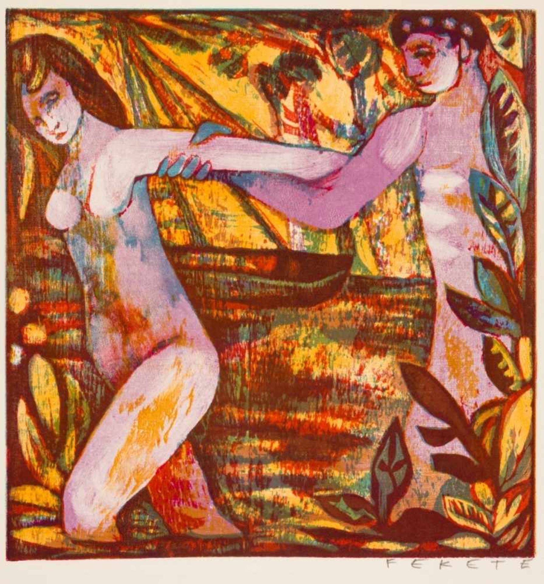 Esteban FEKETE (1924-2009), July - Naked couple, Very large woodcut, signed with pencil,33 x 31,5