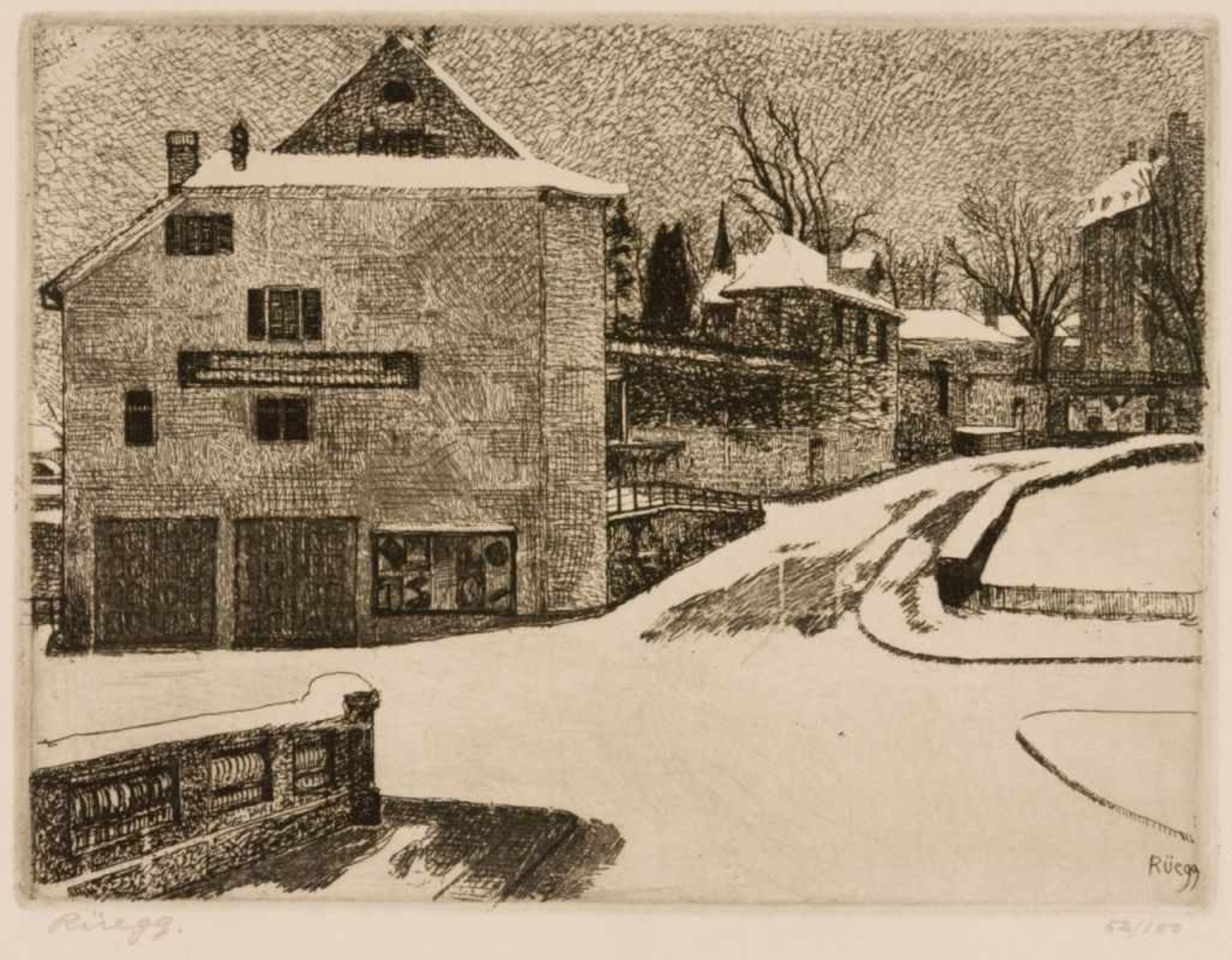 Ernst Georg RÜEGG (1883-1948)Verschiedene Landschaftsmotive und ein Portrait5 Graphiken, davon 4