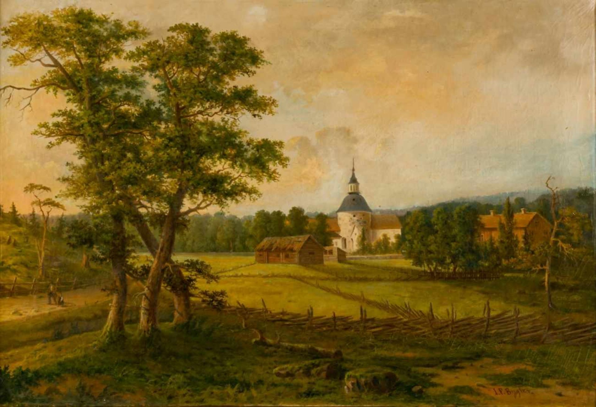 Monumental painting from Johan Fredrik BYGLER (1821-1876), Landscape, oil on canvas,signed, 82 x 118