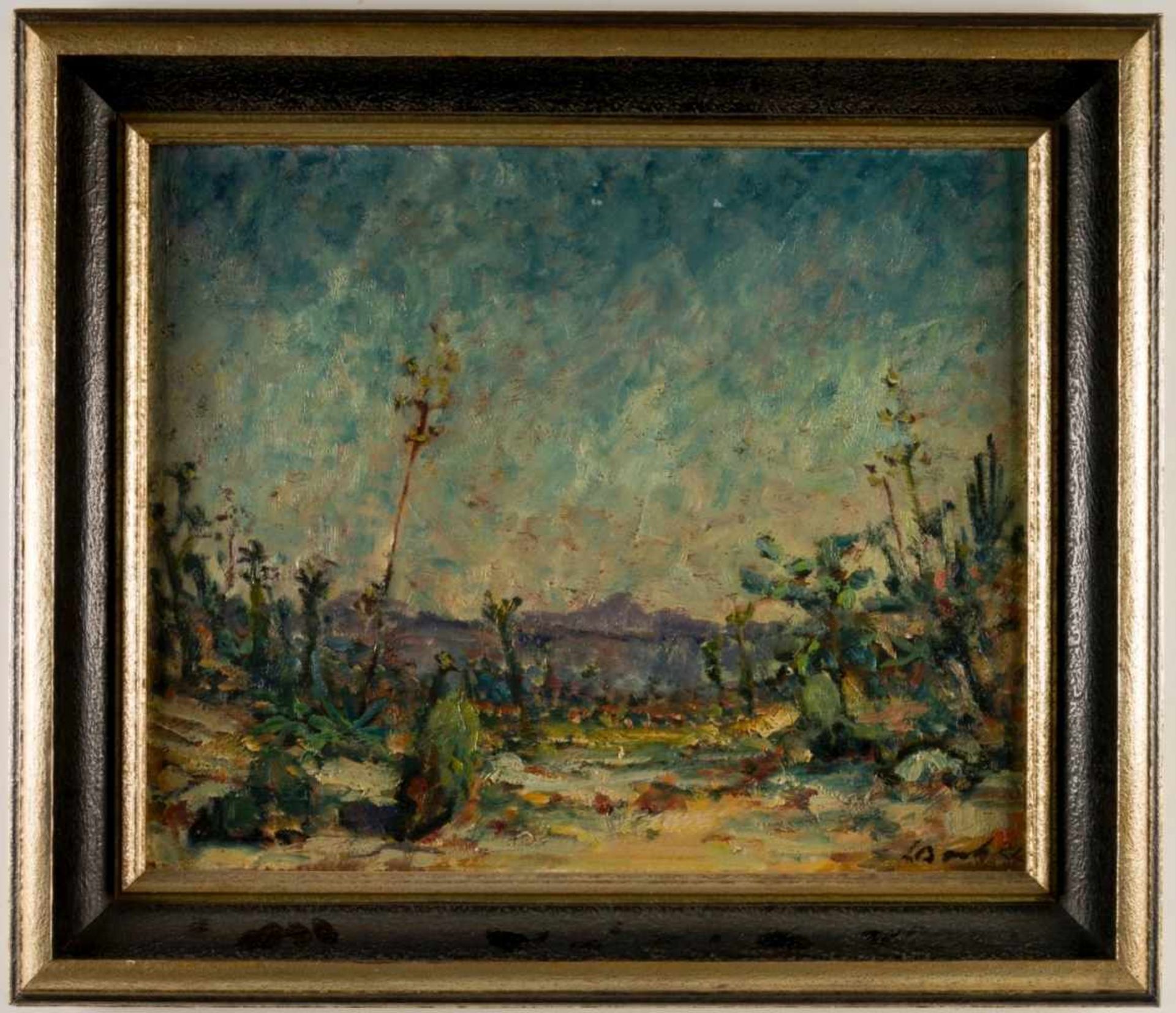 Ludwig Bock (1896-1971), Landscape with cactuses, Oil on board, signed and dated (19)22,48 x 58 - Bild 2 aus 3