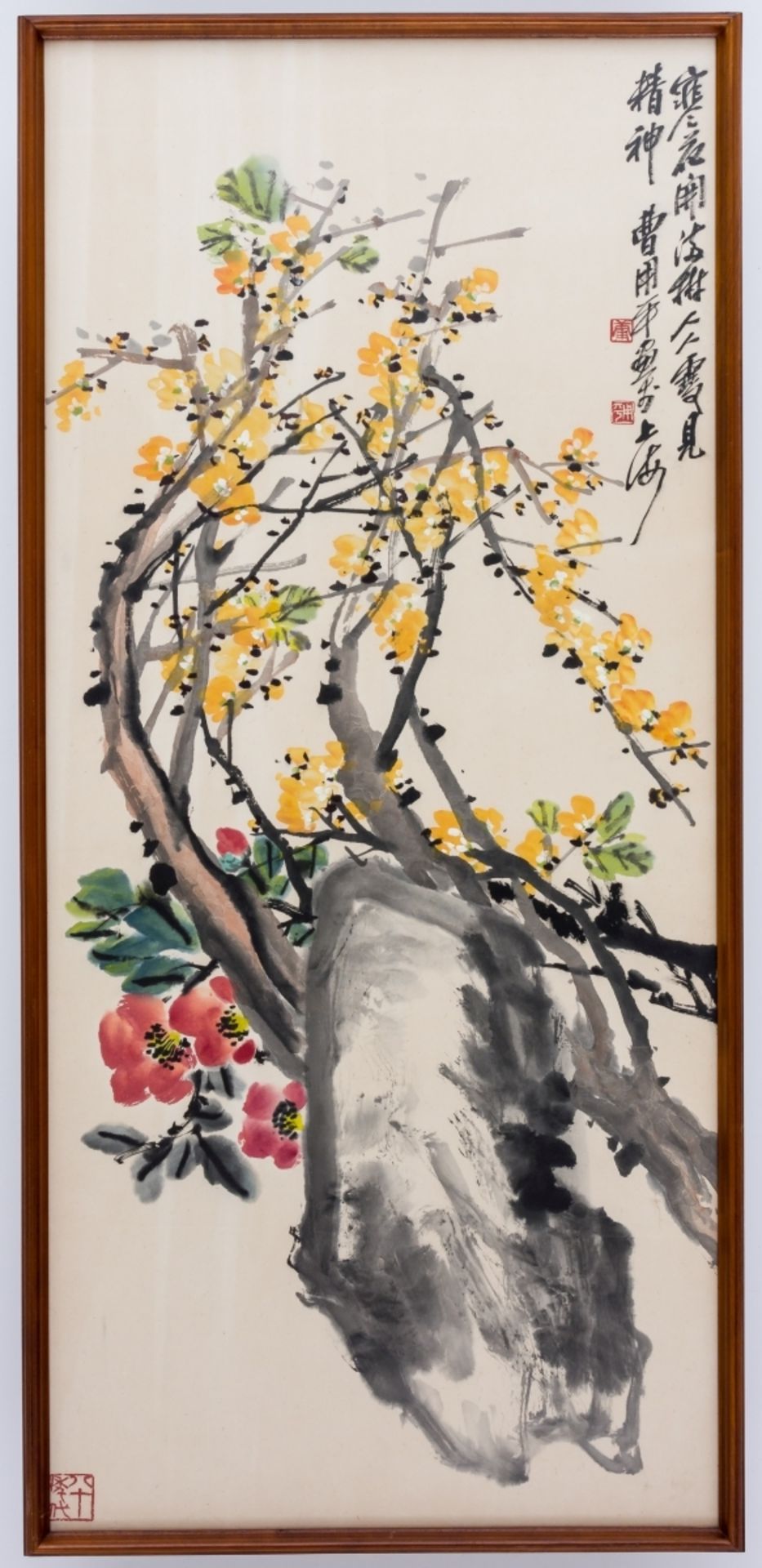 FELS MIT BLÜTENZWEIGENChina, Aquarell, Umkreis des Malers Wu Changhsuo (1844-1927)95 x 43 cm, - Bild 2 aus 2