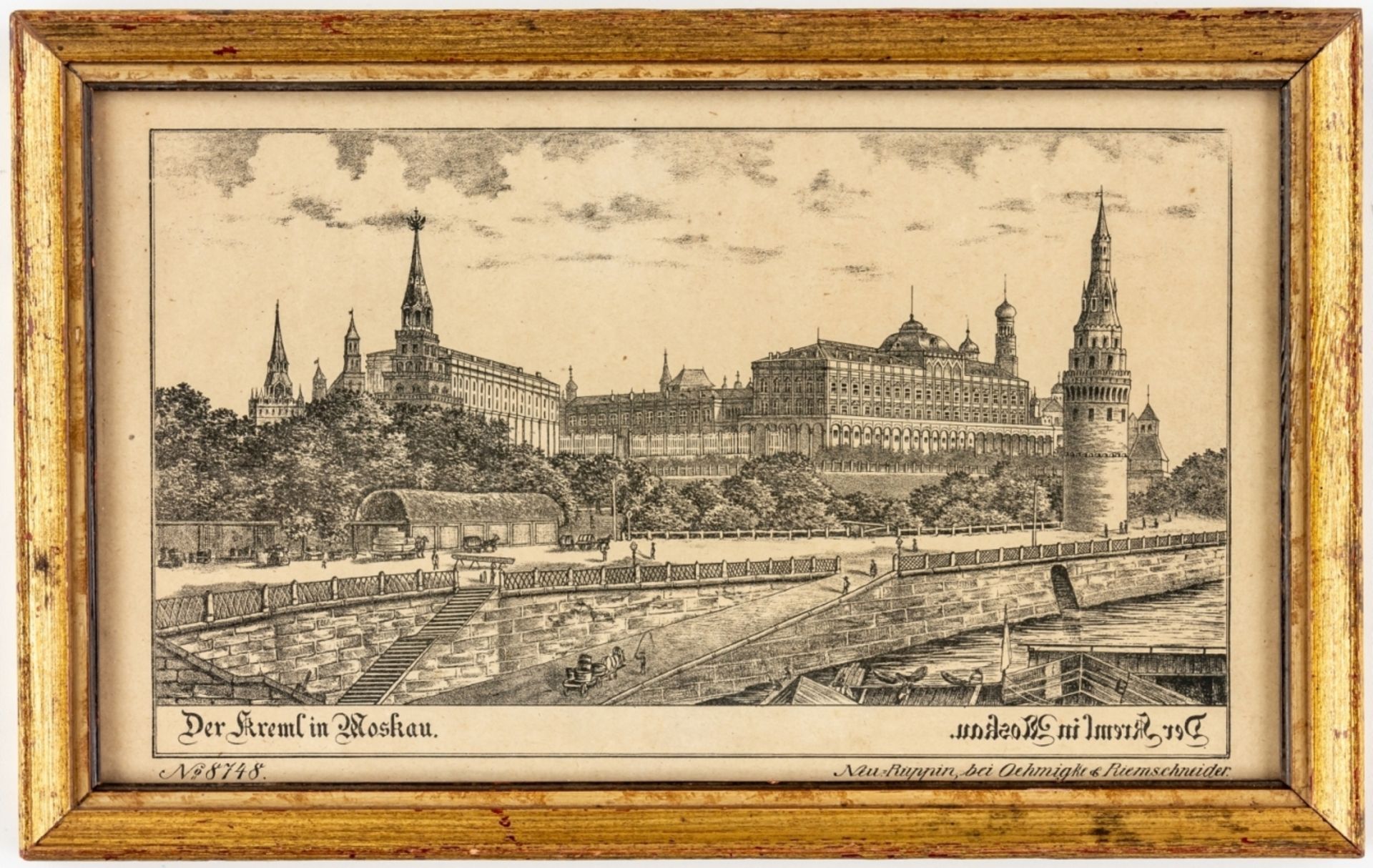 BILDERBOGEN-ANSICHT DES KREML IN MOSKAUSeltene Lithographie der für ihre Bilderbögen bekannten - Bild 2 aus 2