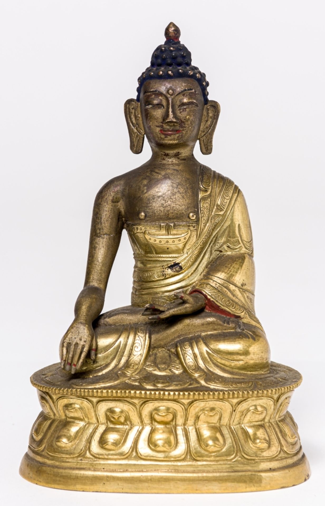 BUDDHA SHAKYAMUNIChina / Tibet, Bronze, vergoldet, 19. Jh. oder älter11,5 x 9 x 18 cm, Gewicht: