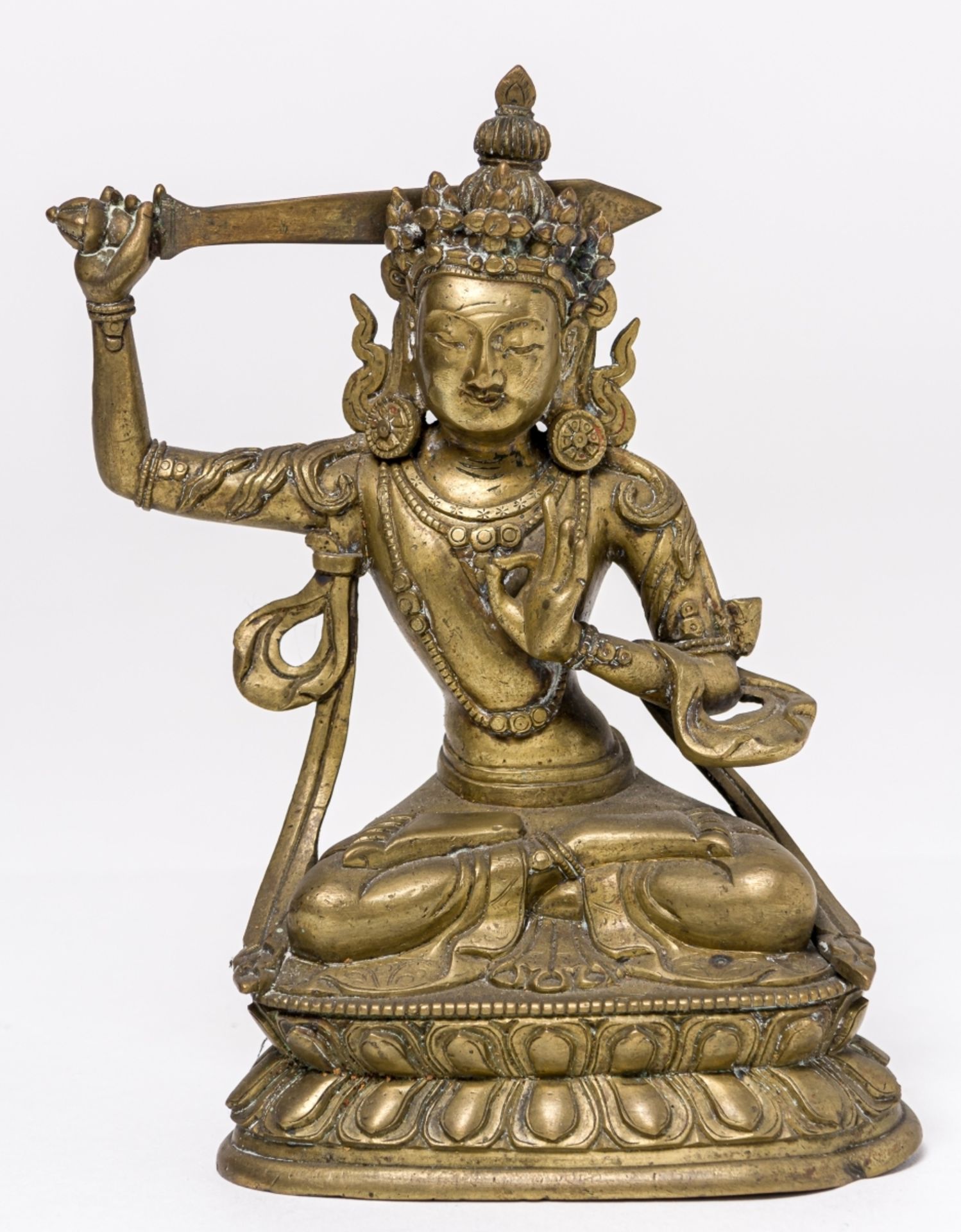 MANJUSHRIChina / Tibet, Bronze, 19. Jh. oder früher11 x 7,5 x 17 cm, Gewicht: 746 gProvenienz: