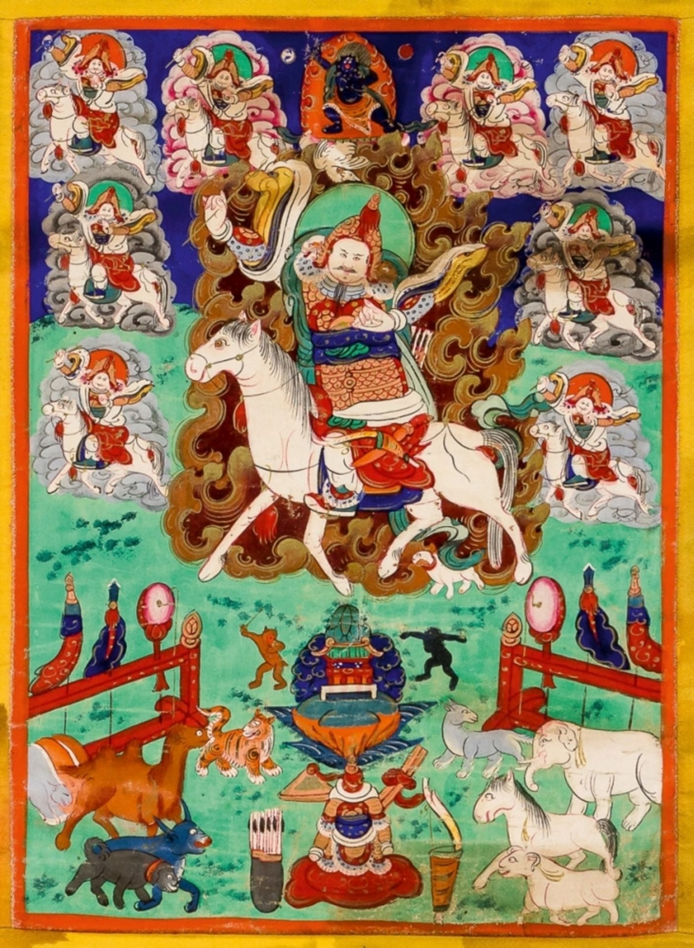 THANGKA MIT KÖNIG GESARMongolei, wohl um 190057 x 35 cm, Bild: 29 x 21 cmProvenienz: