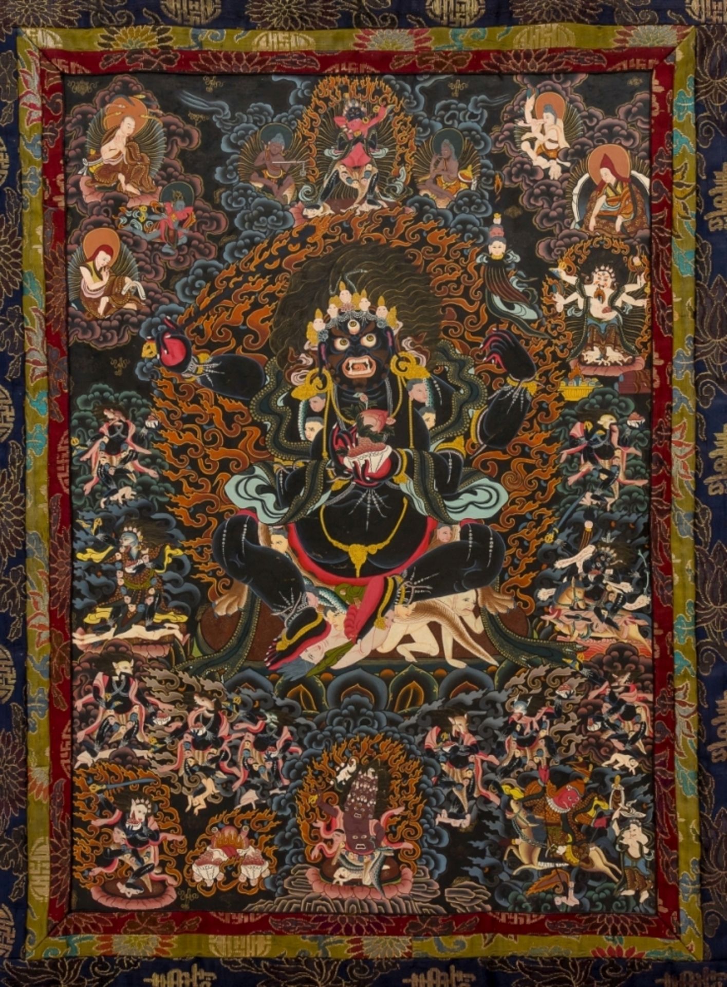 SEHR GROSSE THANGKA MIT MAHAKALAChina / Tibet, wohl um 1900142 x 90/100 cm, Bild: 89 x 62