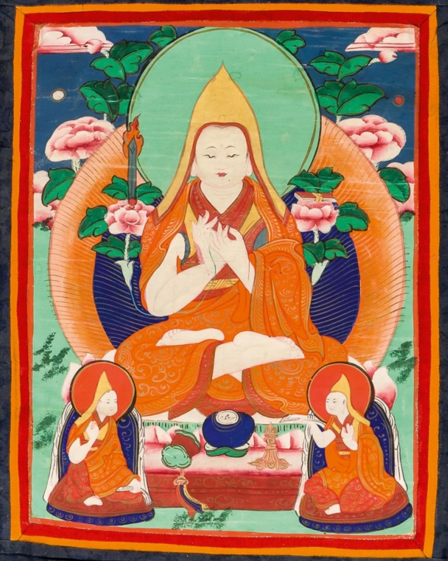 THANGKA MIT TSONGKHAPAMongolei, wohl um 190061 x 48 cm, Bild: 32 x 24,5 cmProvenienz: Privatsammlung