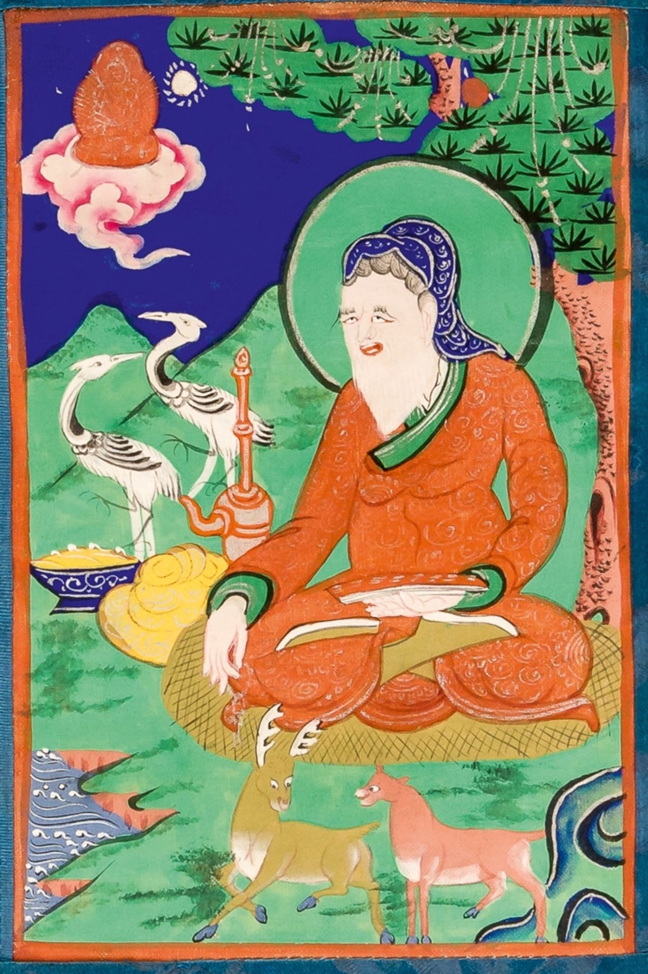 KLEINE THANGKA MIT BUDDHISTISCHEM HEILIGENMongolei, wohl um 190041 x 36 cm, Bild: 19, 5 x 13