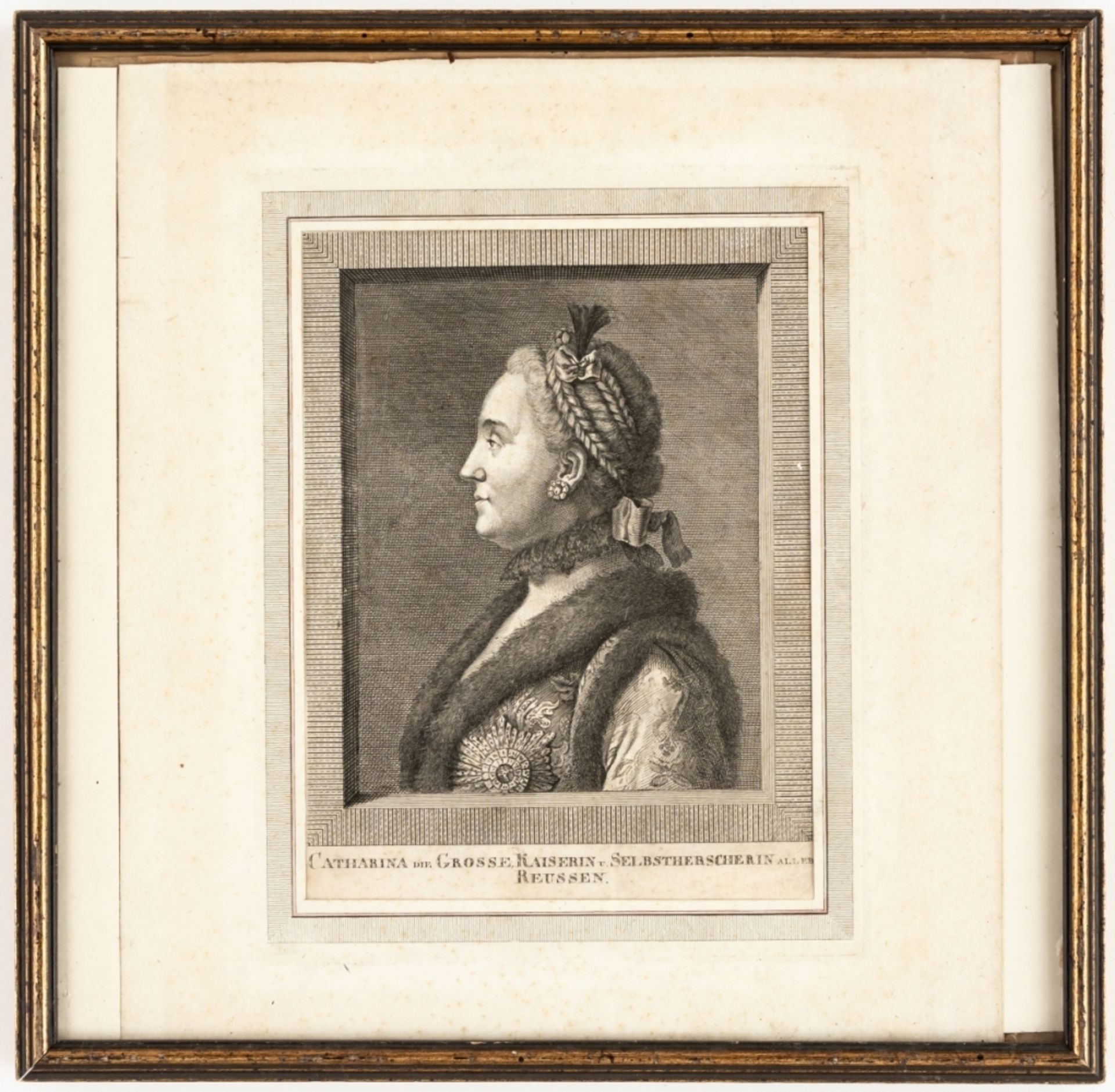 KATHARINA DIE GROSSE VON RUSSLANDKupferstich, wohl um 180023 x 17 cm, Rahmen: 36 x 37 - Bild 2 aus 2