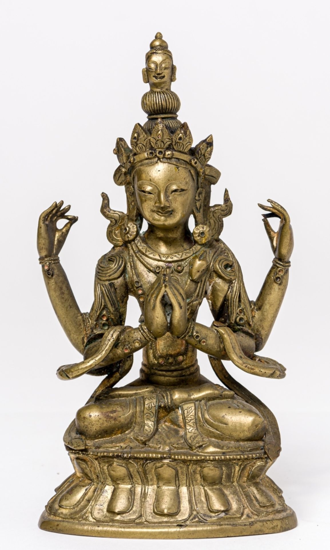 SHADAKSHARI AVALOKITESHVARAChina / Tibet, Bronze, Reste von Vergoldung, 19. Jh. oder älter10, 5 x