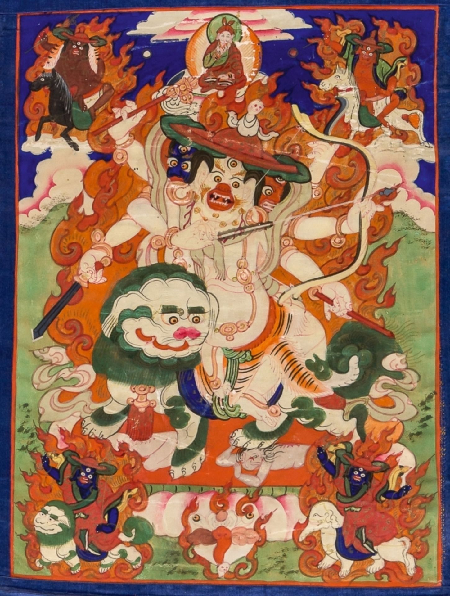 THANGKA MIT MAHAKALAMongolei, wohl um 190058 x 34/43 cm, Bild: 29 x 21 cmProvenienz: