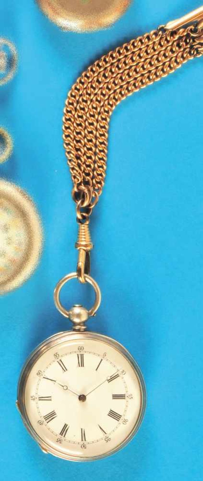 Silver ladies pocket watch with gold plated chain, A. Eppner & Co., Silberberg