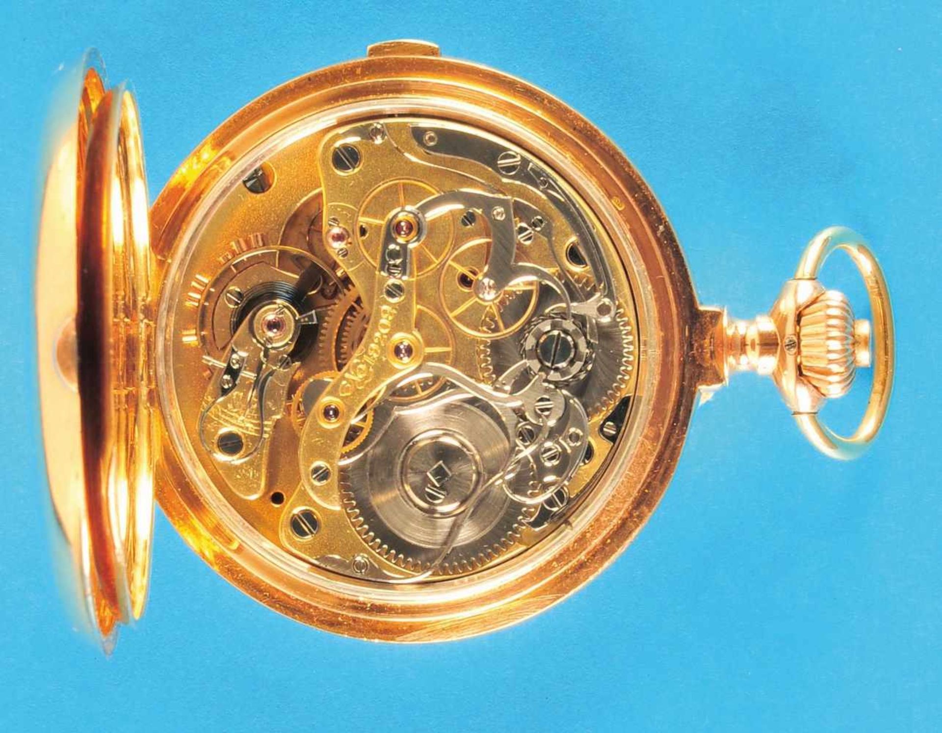 Gold savonette with chronograph and counter, J. Assmann Glashütte i/Sa. < - Bild 2 aus 2