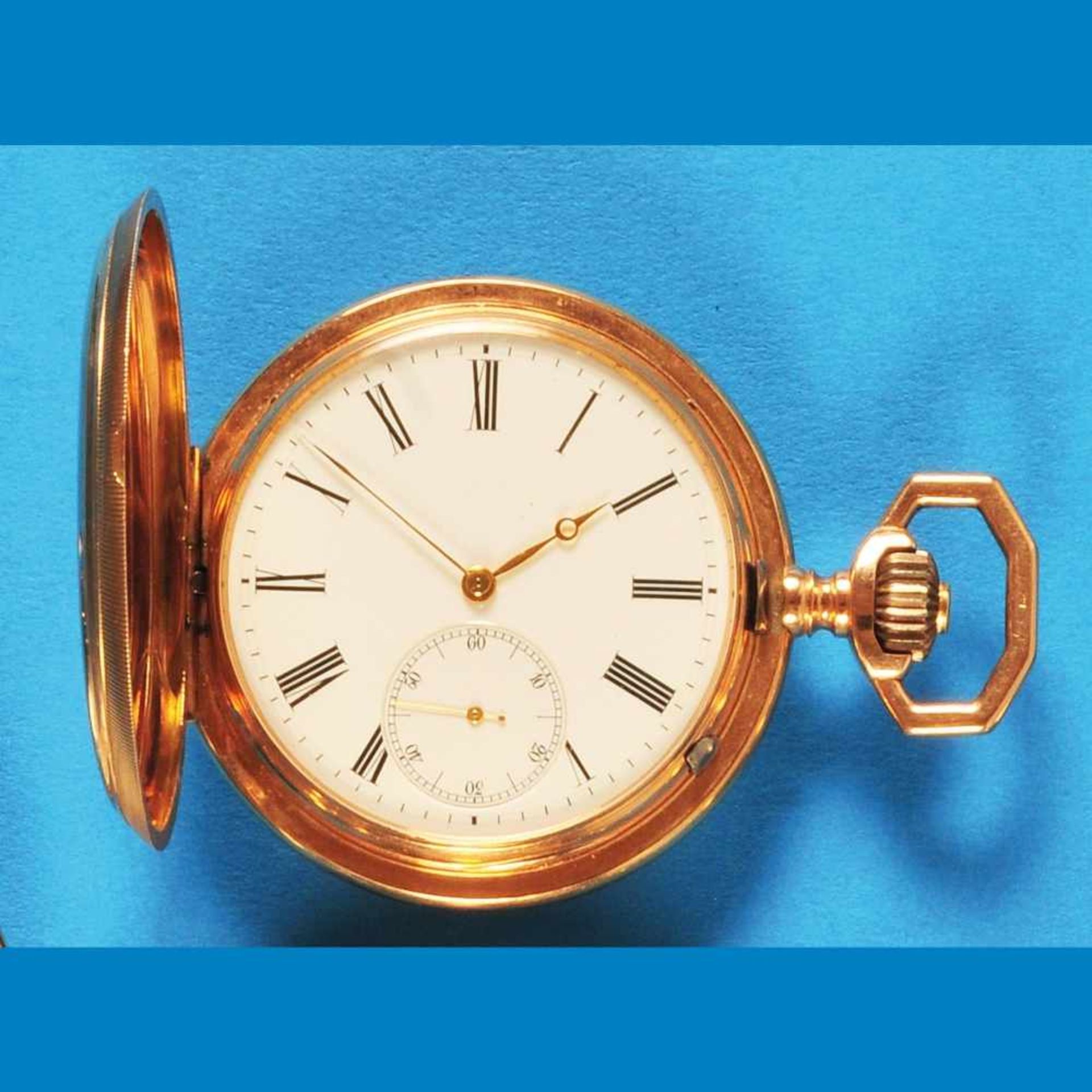 Golden pocket watch with spring coverGoldtaschenuhr mit Sprungdeckel, glattes 14-ct.-Goldge - Bild 2 aus 2
