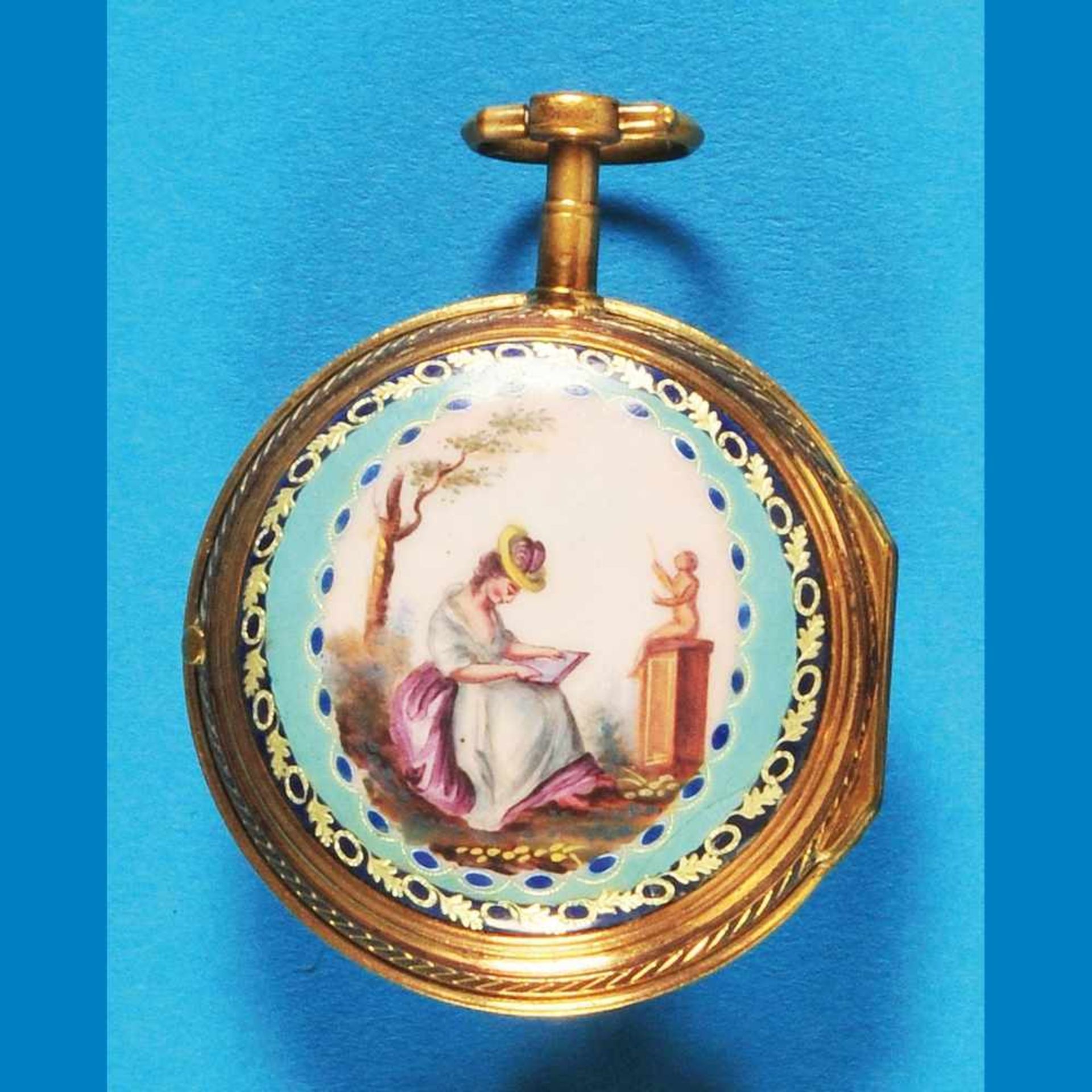 Gold-plated enamel spindle pocket watch, Marthey & Co. - Image 2 of 2