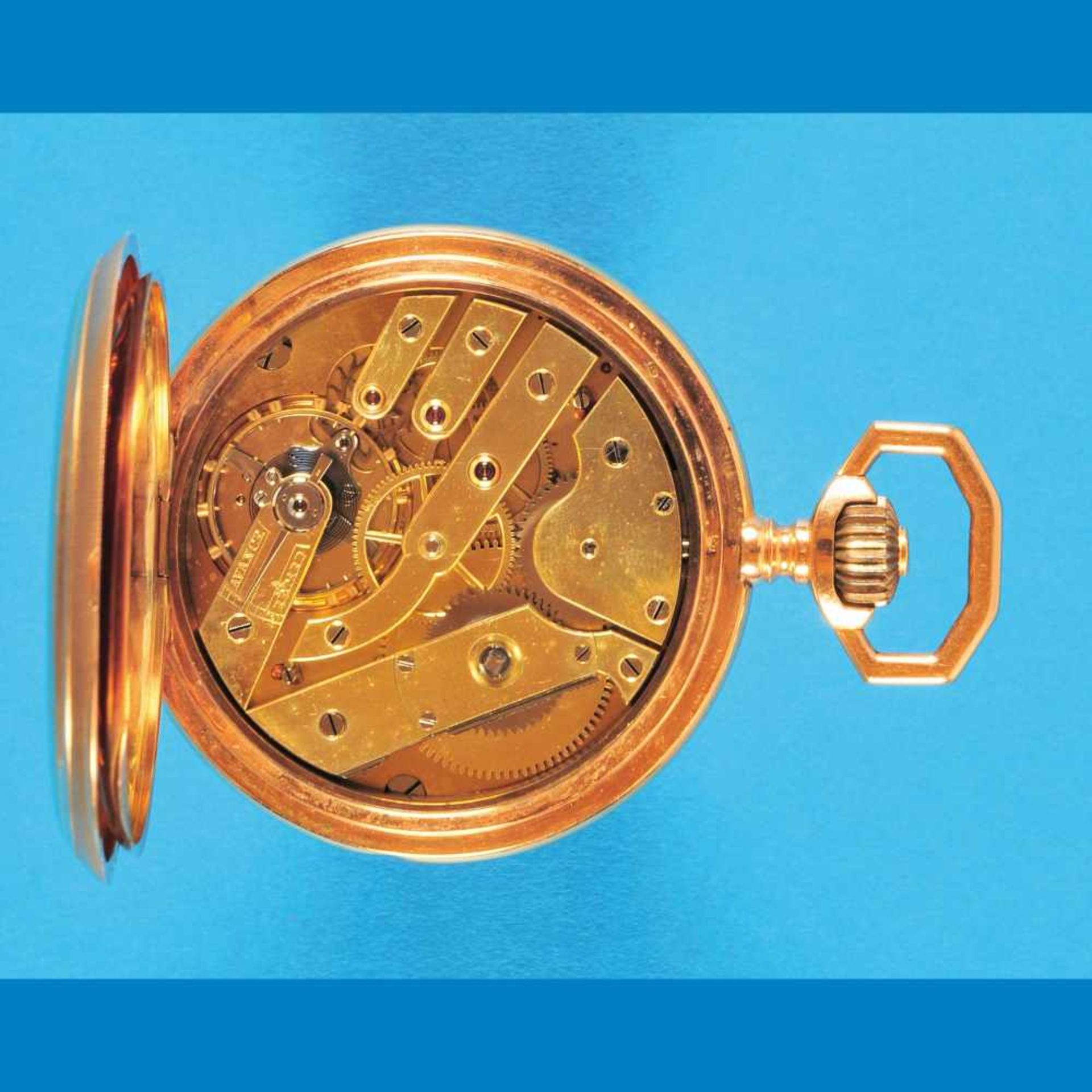 Golden pocket watch with spring coverGoldtaschenuhr mit Sprungdeckel, glattes 14-ct.-Goldge