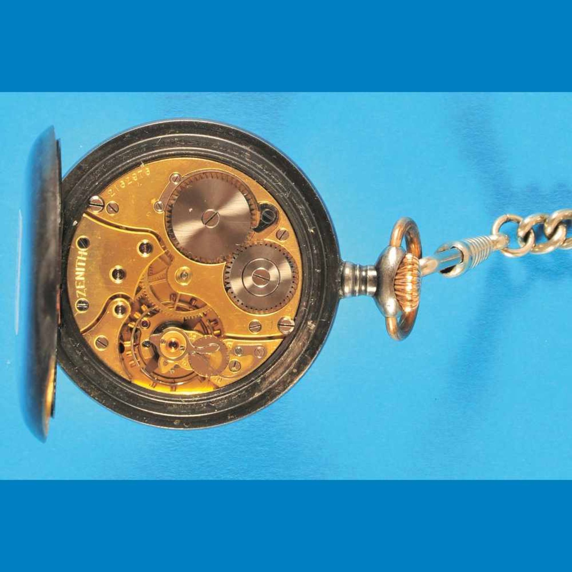 Metal pocket watch with watch chain, ZenithMetalltaschenuhr mit Taschenuhrkette, Zenith, br