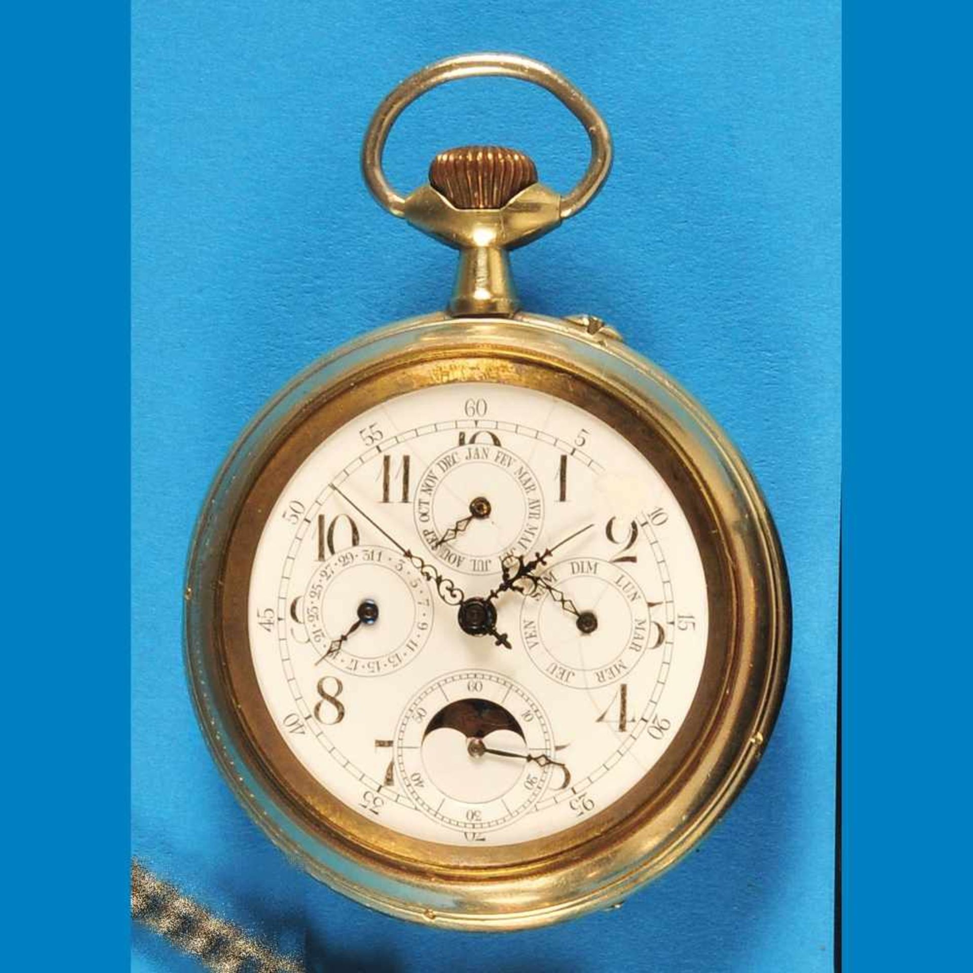 Big nickel pocket watch with astronomic indicationGroße Nickeltaschenuhr mit astronomischen