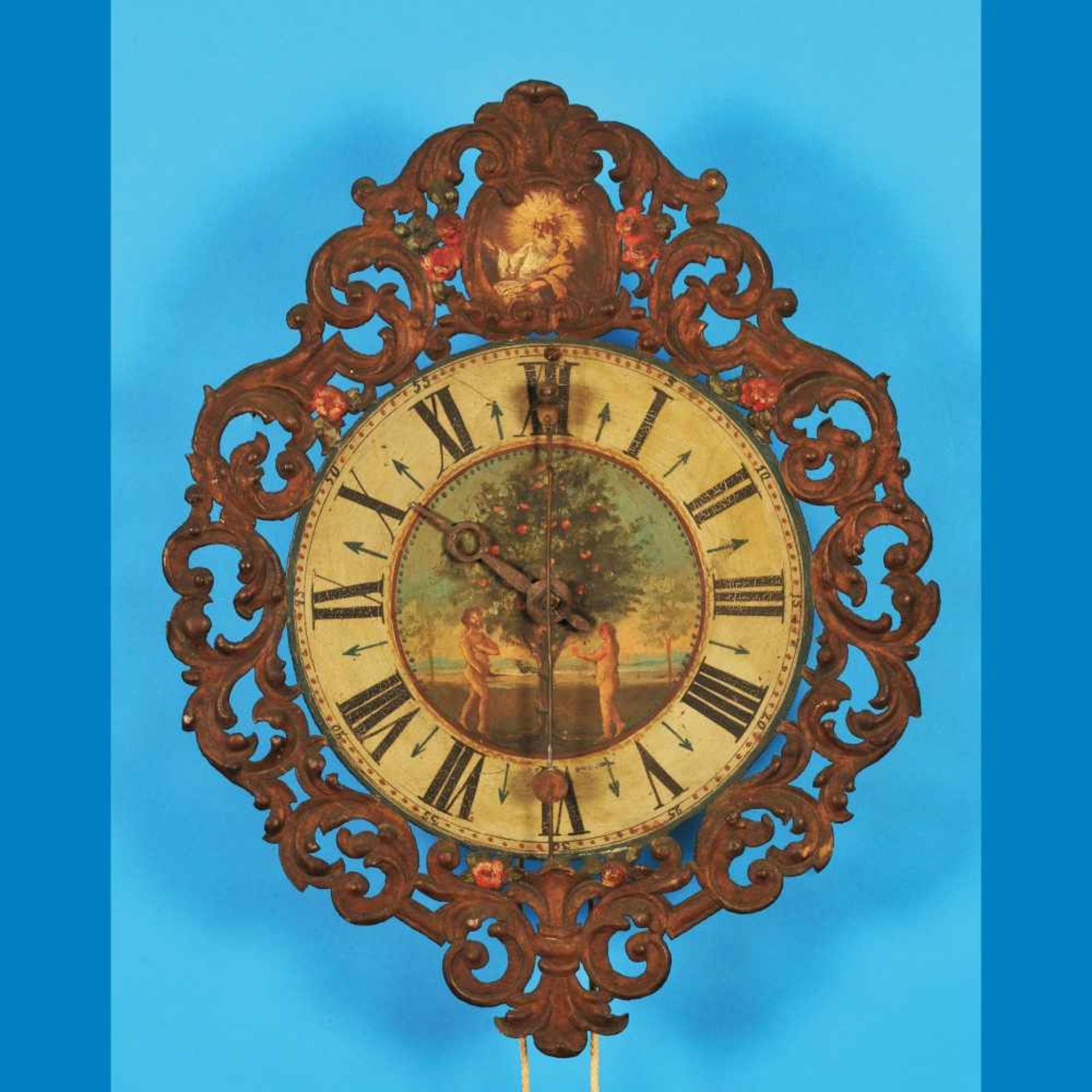 One-hand iron walll clock with spindle movementEinzeigerige Eisenwanduhr mit Spindelgang un