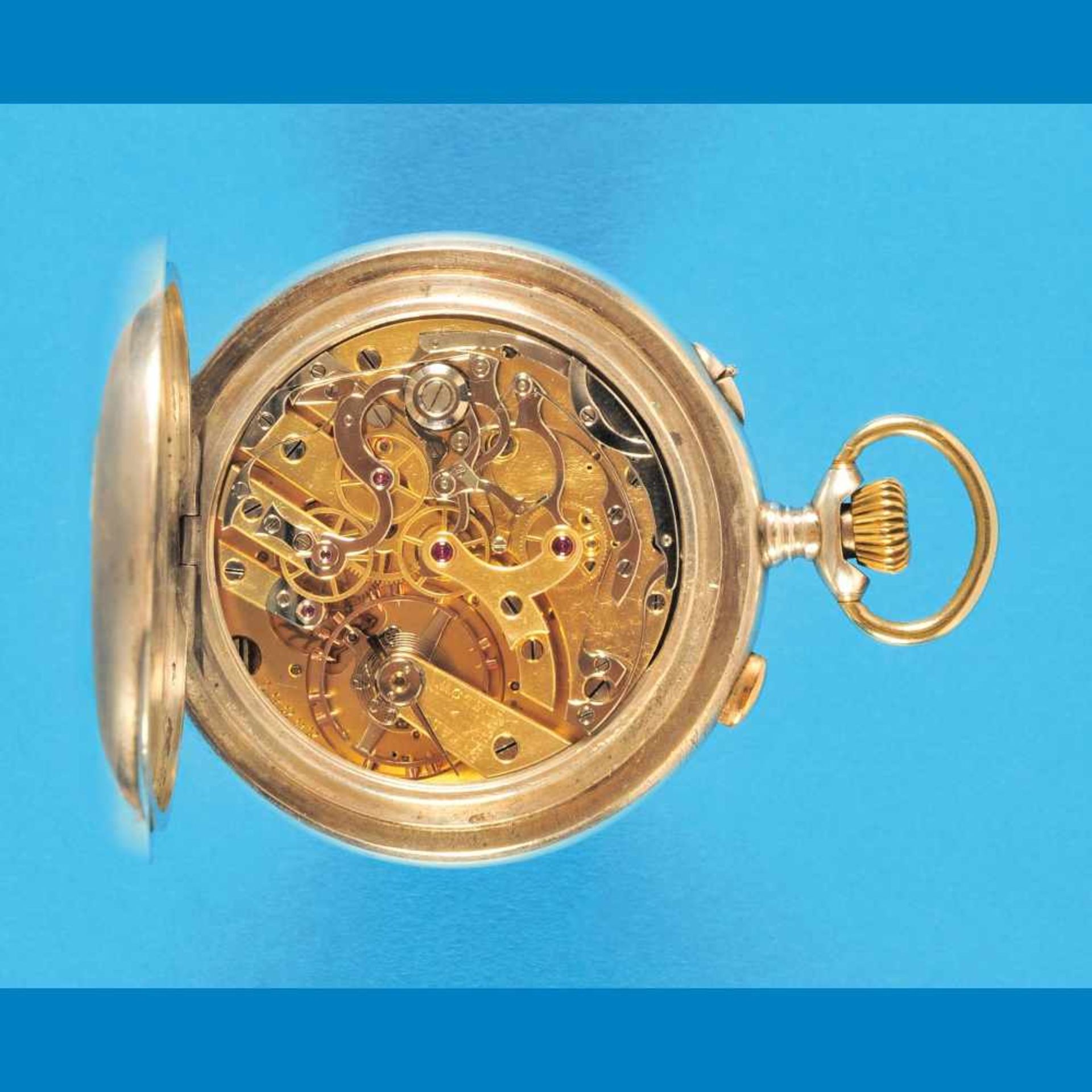 Gig silver pocket watch with chronographGroße Silbertaschenuhr mit Chronograph, Schleppzeig