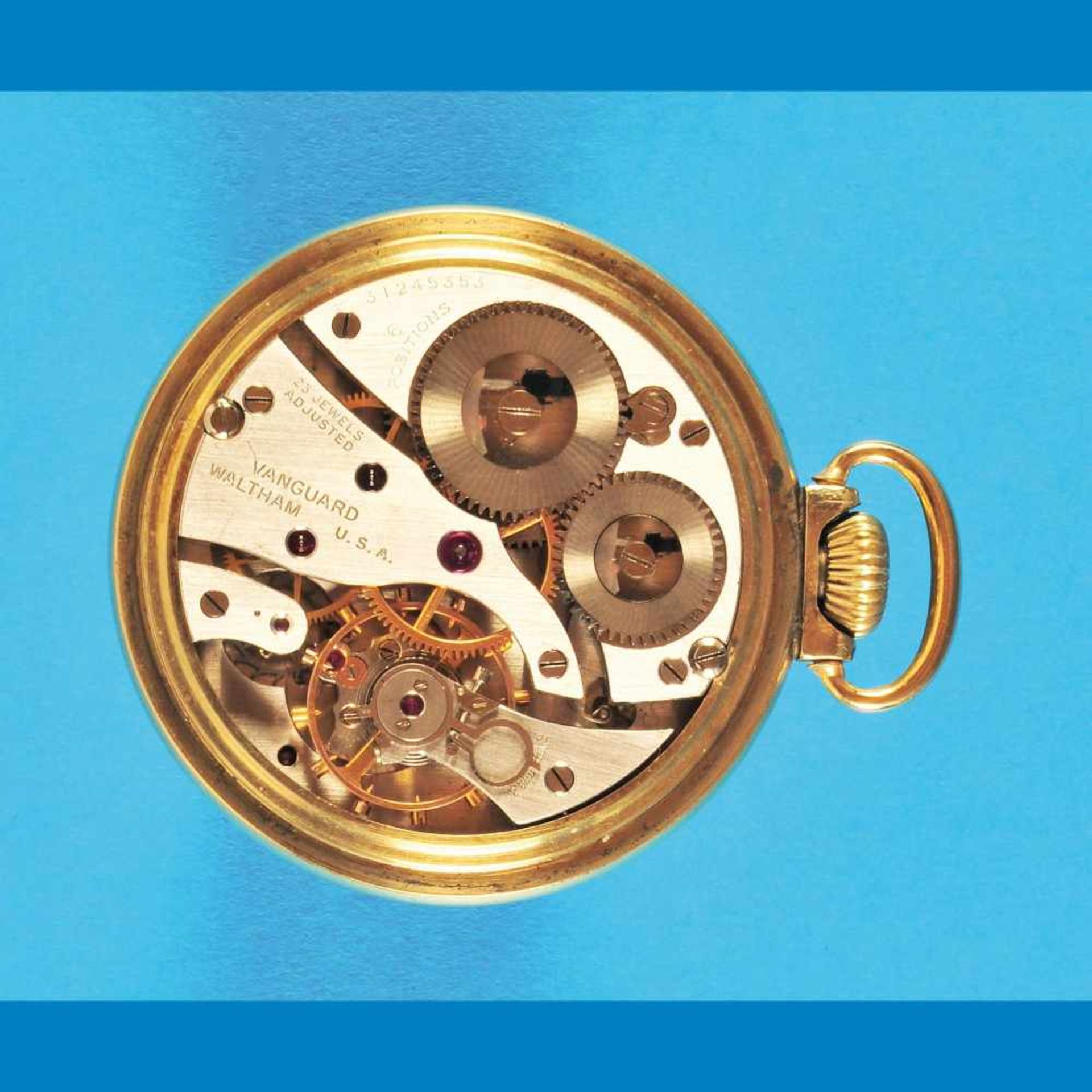 Gold-Plated pocket watch, WalthamVergoldete Taschenuhr, Waltham, verschraubtes Gehäuse, Ema