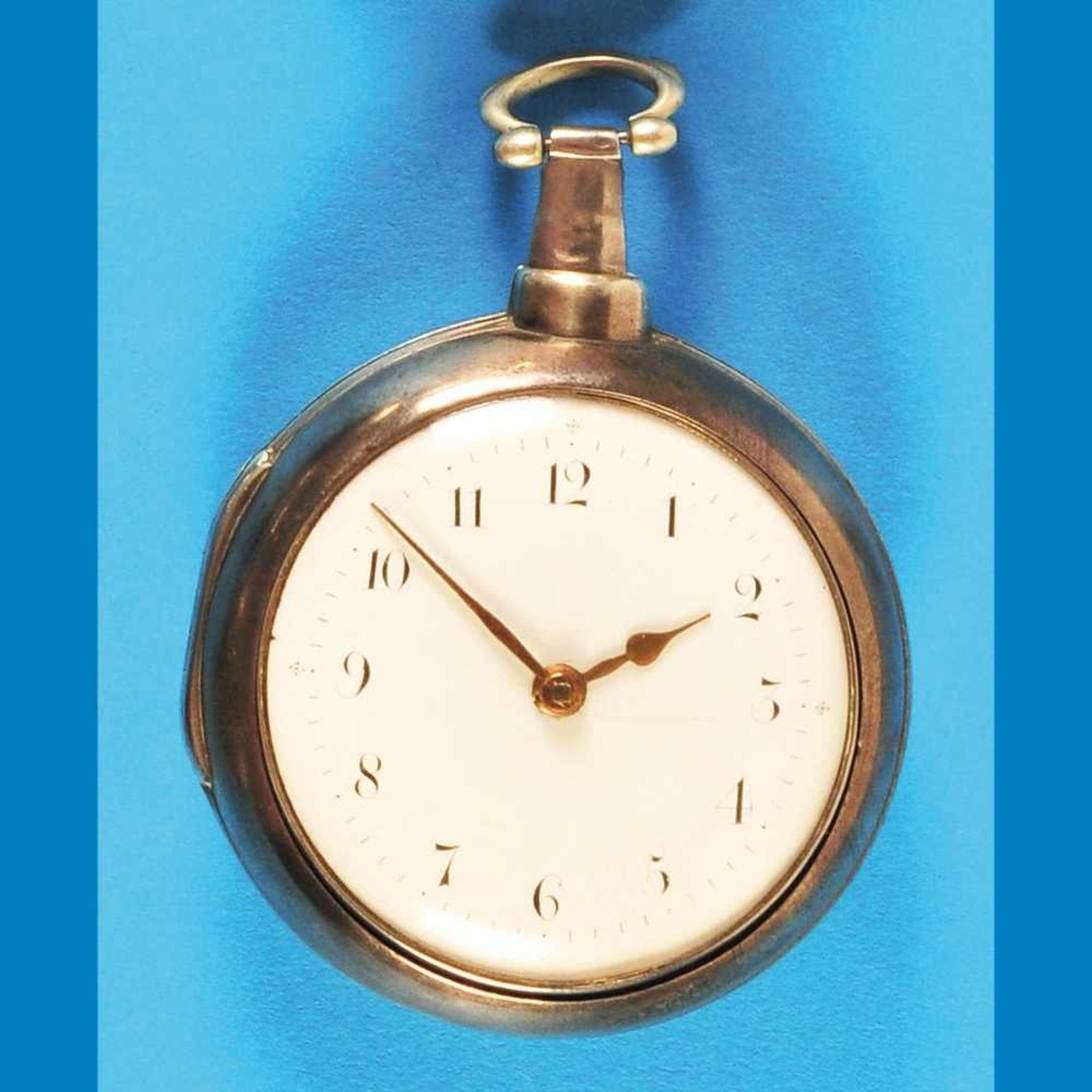 English silver spindle pocket watch with outer case, sign. Tho(mas) Farmer, StocktonEnglisc - Bild 2 aus 2