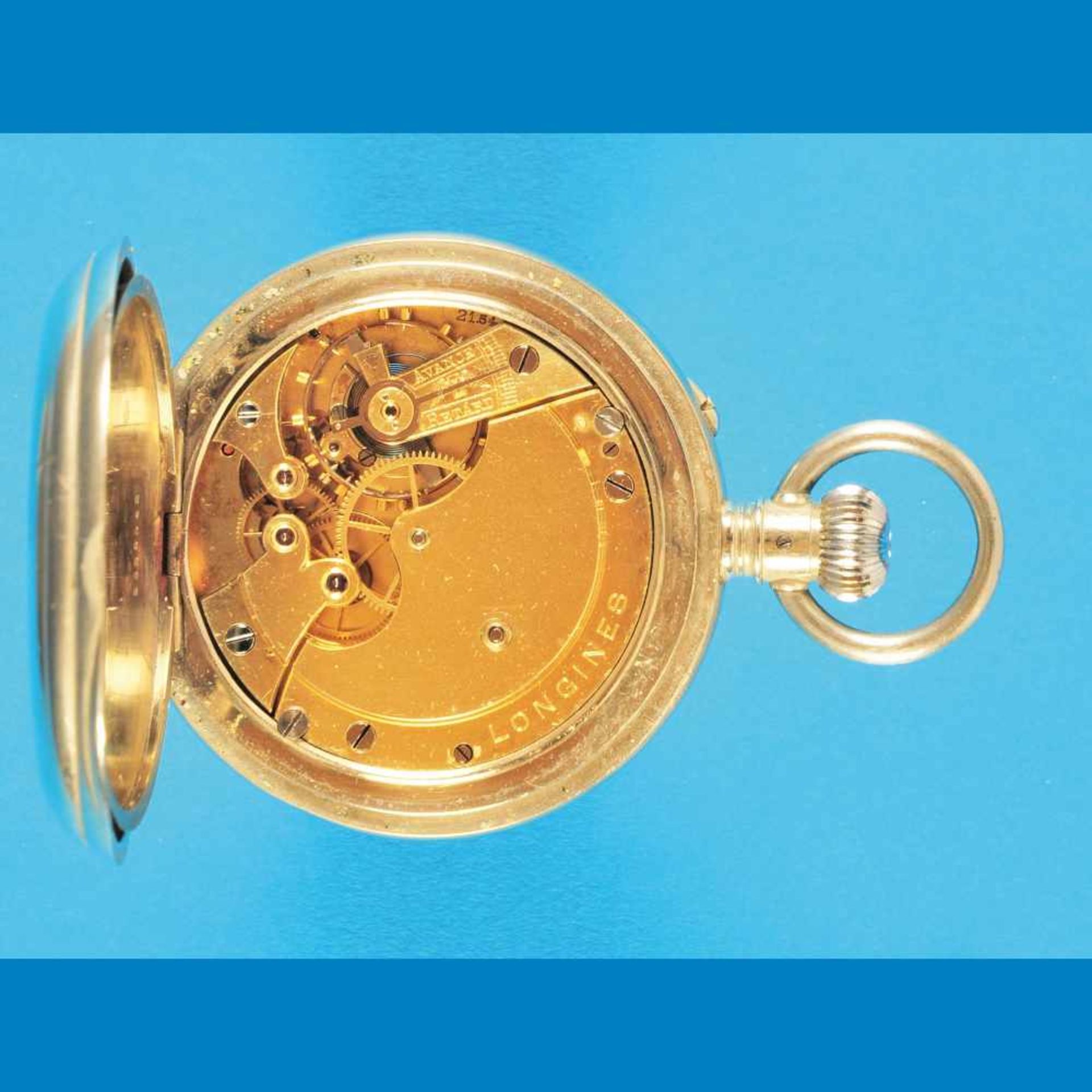 Metal pocket watch, LonginesMetalltaschenuhr, Longines, mit Bergwerksymbol verziertes Gehäu