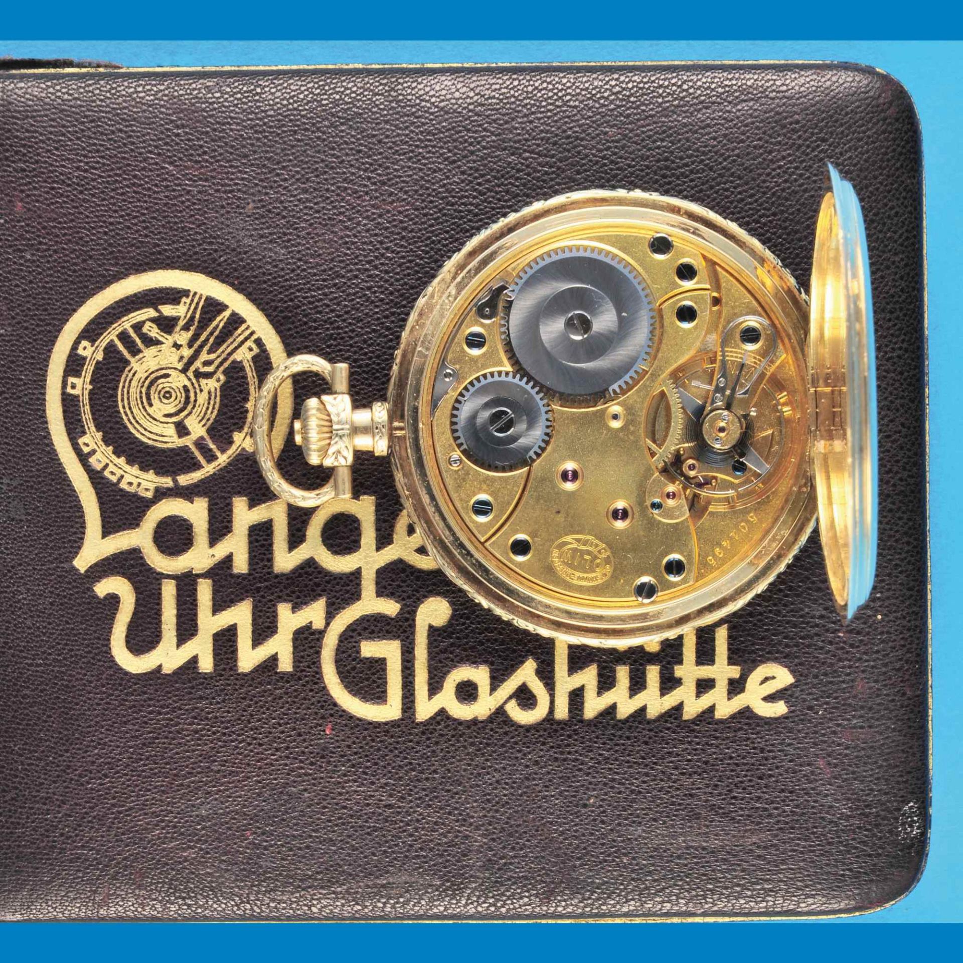 Glashütter Gold-Taschenuhr mit Sprungdeckel, im Original-Etui, Deutsche Uhrenfabrikation Glashütte