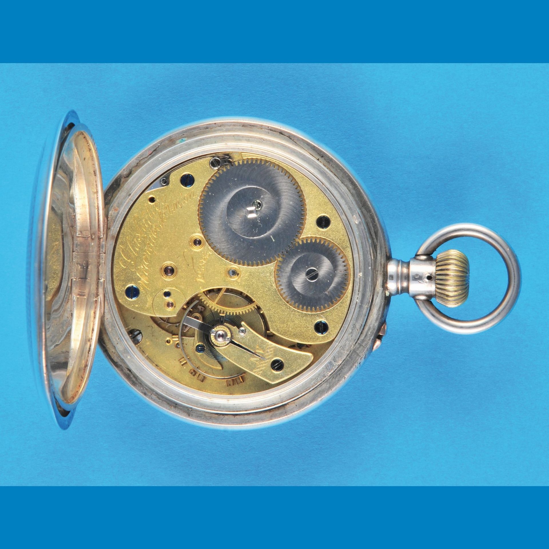 Große Silbertaschenuhr, Uhrenfabrik Union Glashütte in Sachsen, „Ankerchronometer“, guillochiertes