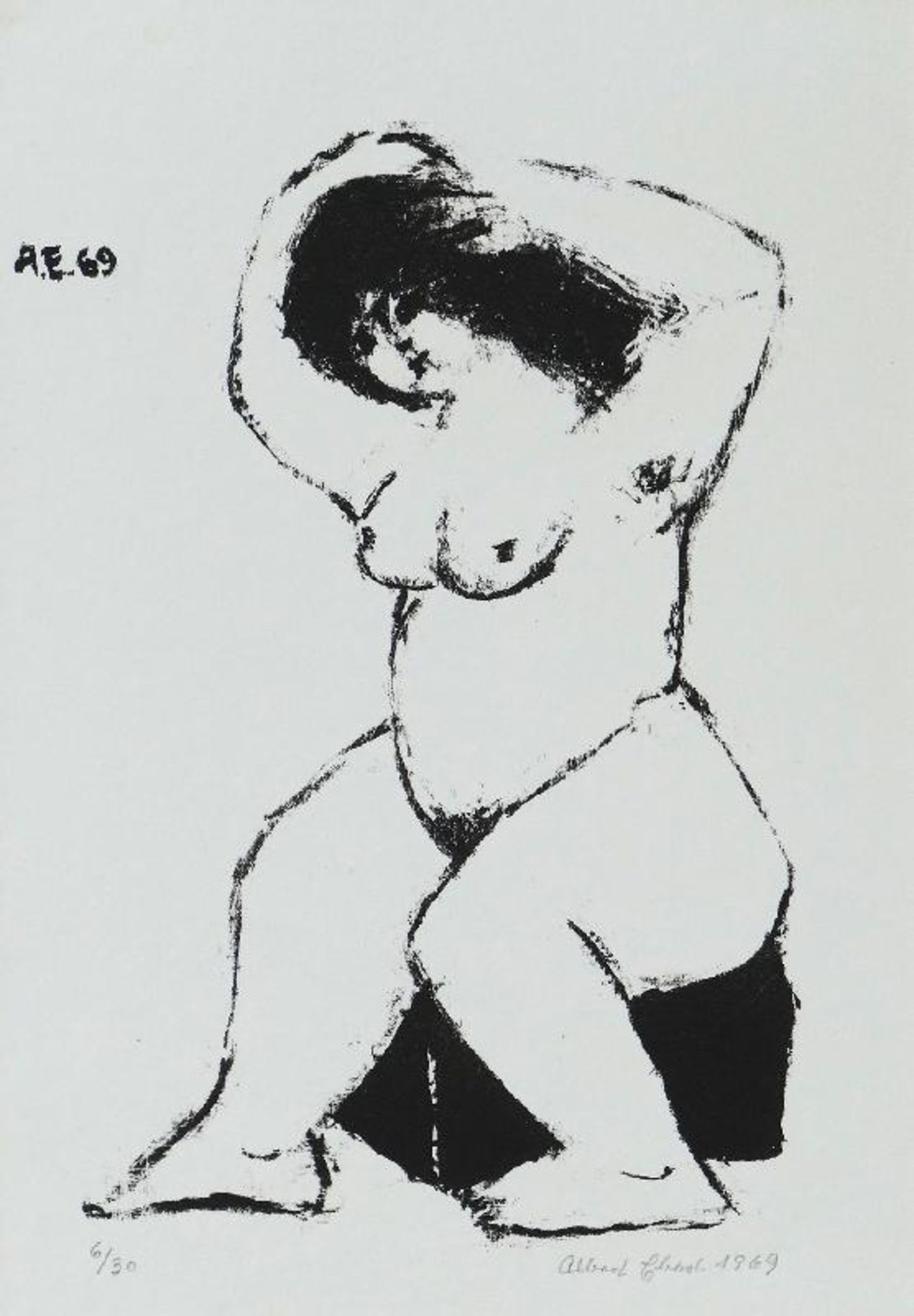 Ebert, Albert Dicker AktLithographie in Schwarzbraun, 1969, 178 x 123, sign., dat., num. (6/30),im