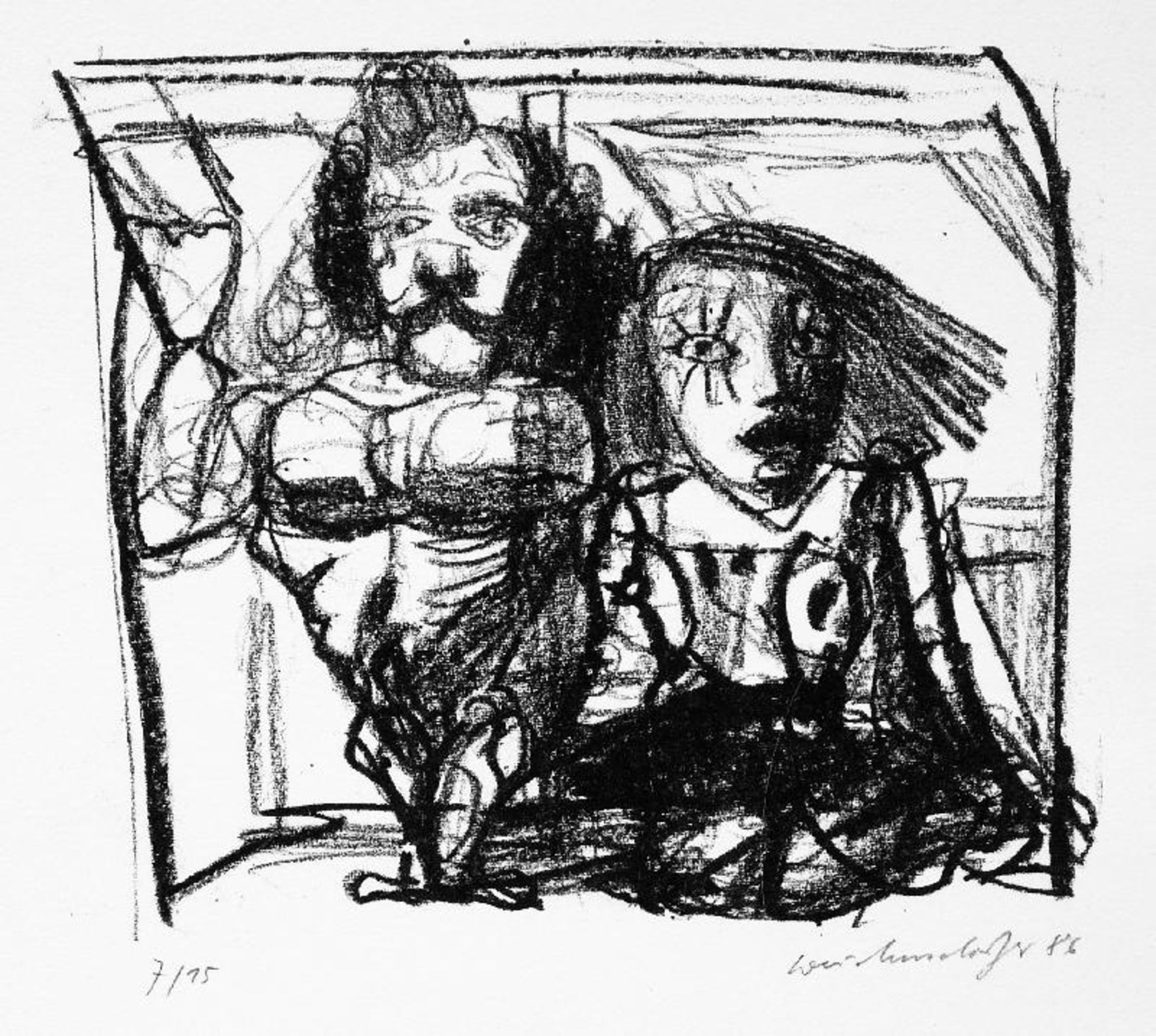 Weidensdorfer, Claus Zwei Puppen oder Kleines TheaterLithographie, 1986, 180 x 213, sign., dat.,