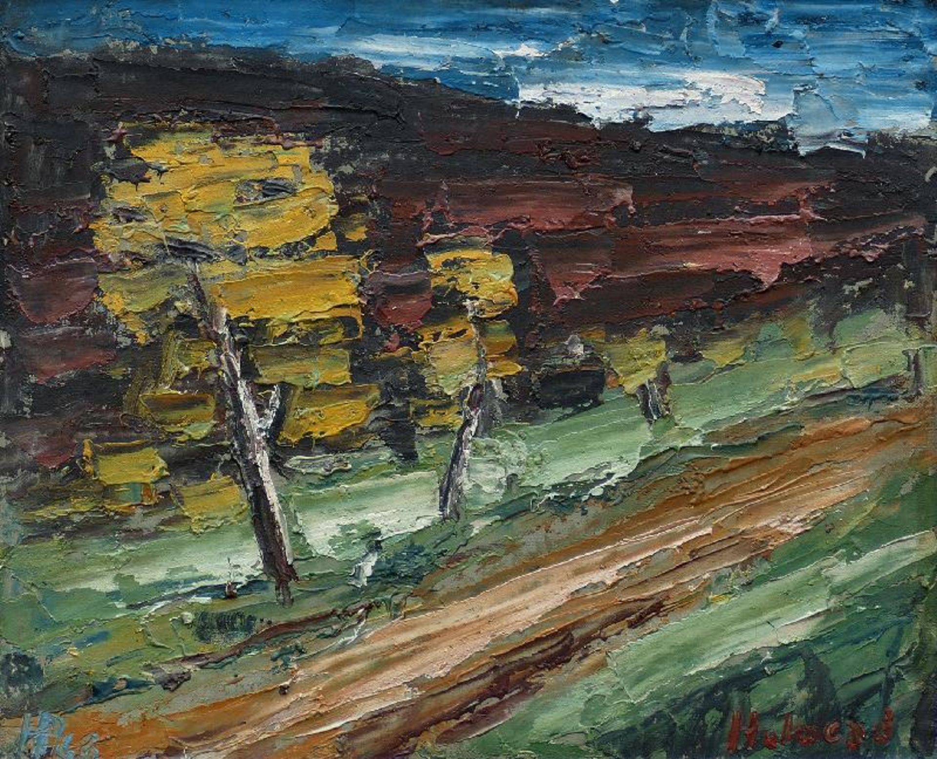 Holmead [i.e. Clifford Holmead Phillips] (Herbstlandschaft)Ölfarben auf Leinwand, aufgezogen auf