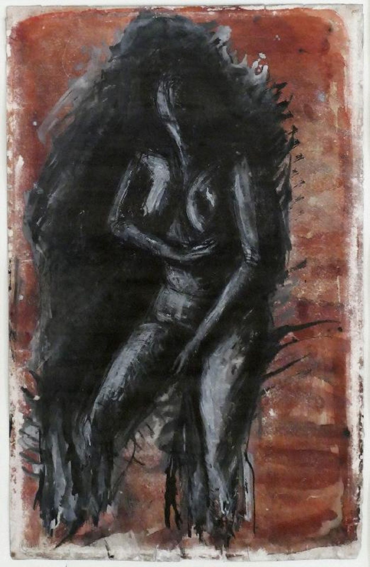 Böhme, Lothar Sitzender Akt (in Rot) Zeichnung, Feder/Tusche, weiß gehöht, Aquarell auf Papier, 595