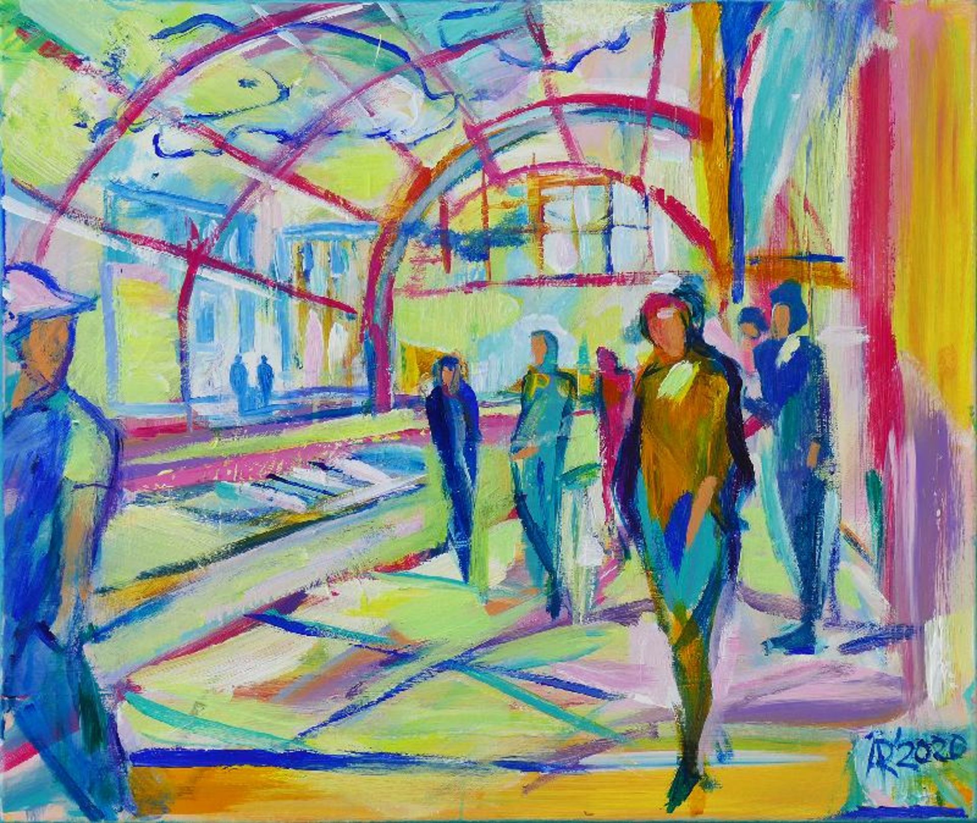 Rische, Anke Sonnenlicht im BahnhofAcrylfarben auf Leinwand, 2020, 500 x 600, mon., dat.,verso: