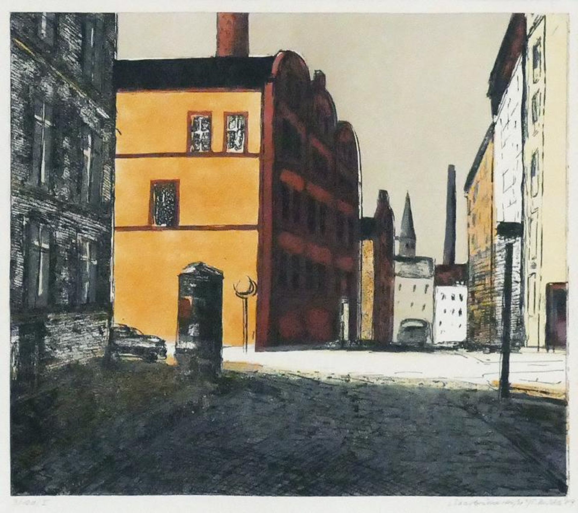 Bechtle, Edmund (geb. 1947 in Gransee, lebt in Berlin) Saarbrücker Straße Farbzinkographie, 1989,