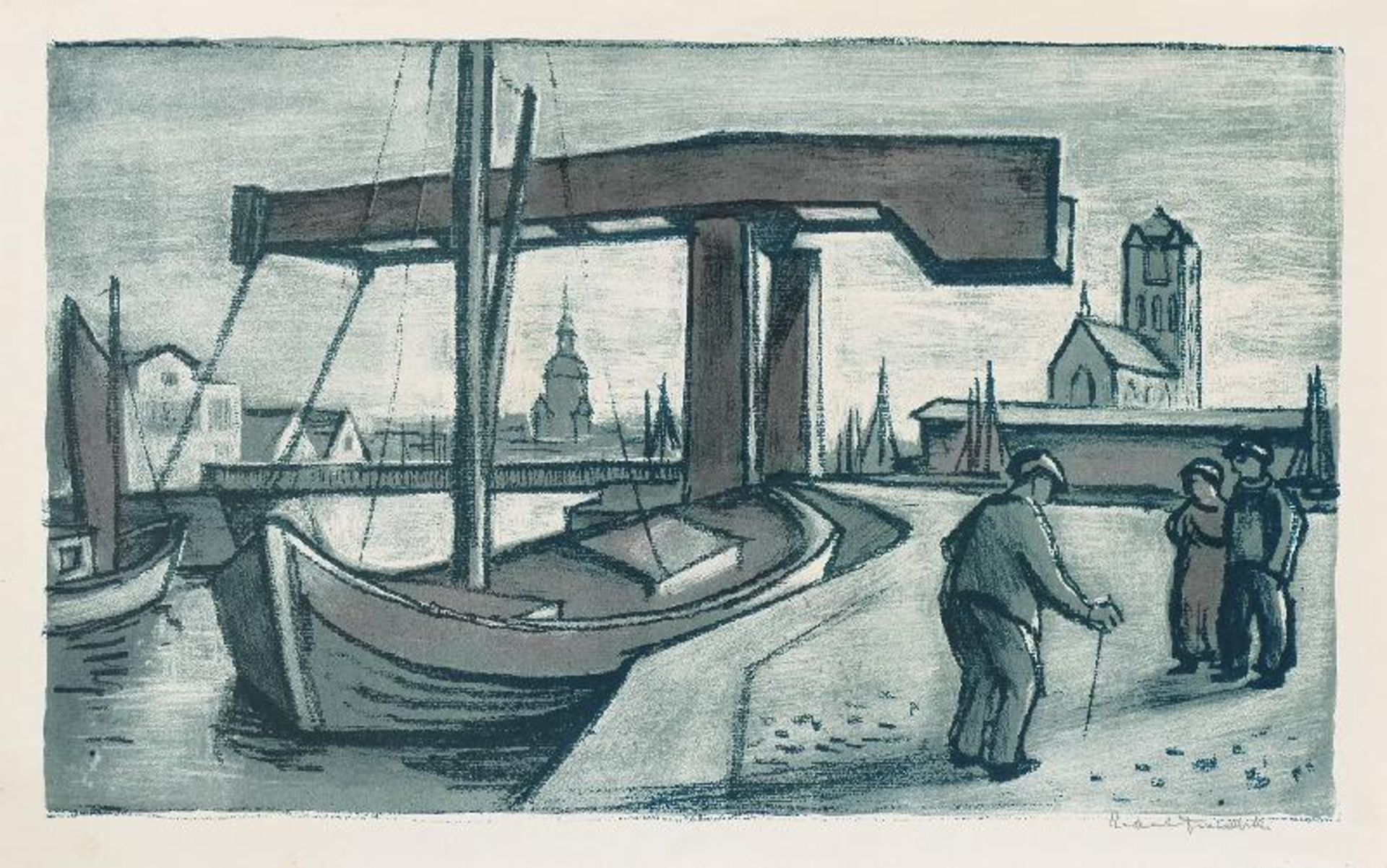 Tucholski, Herbert Konvolut von zwei Farbvarianten der Lithographie „Stralsund“1.) Stralsund,