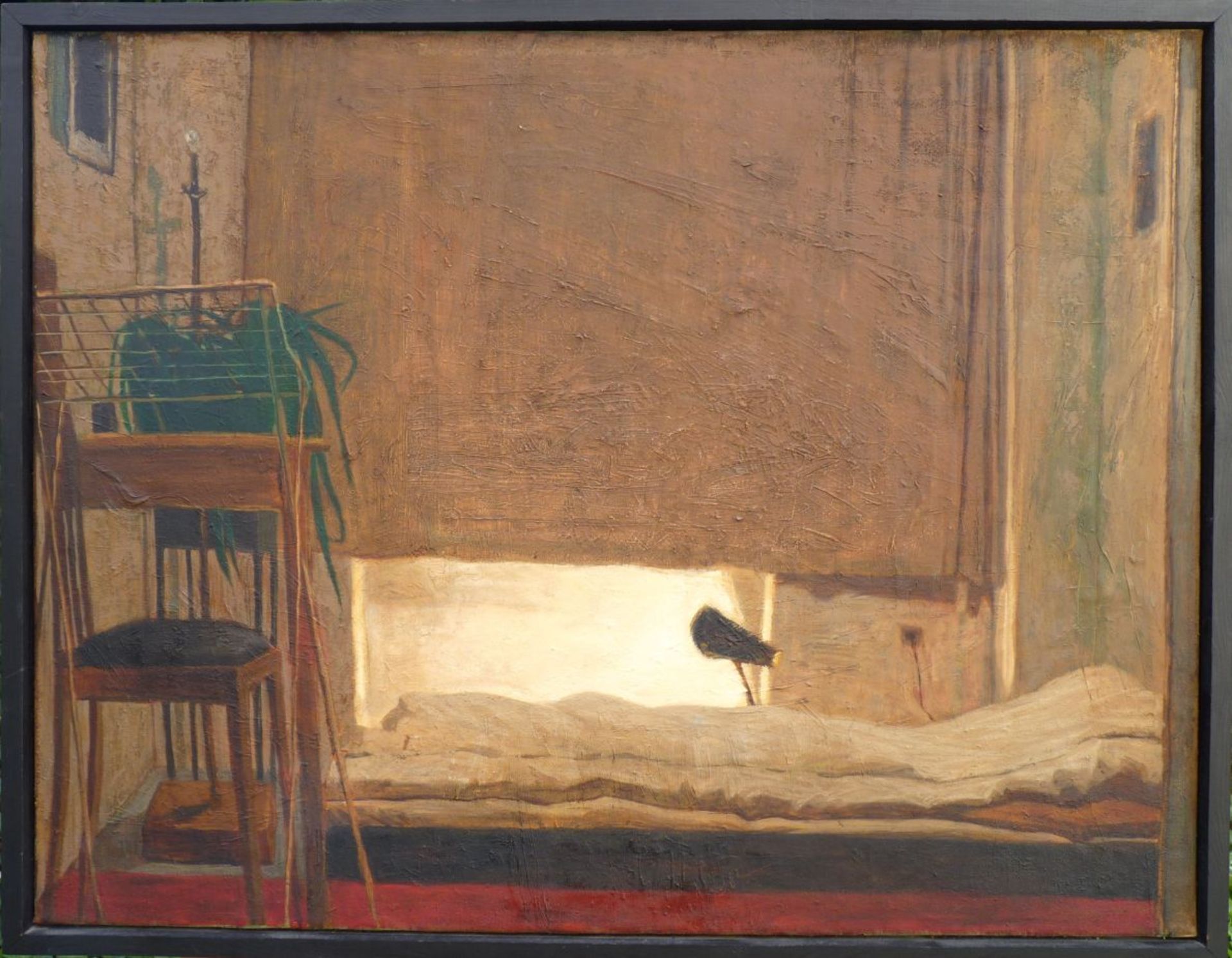 KRAUSE, AXEL: "Interieur mit braunem Vorhang", 1992