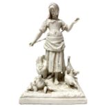 Porcelain statuette of girl with chickens, XX century. H 26 cm, 15x15 cm base.