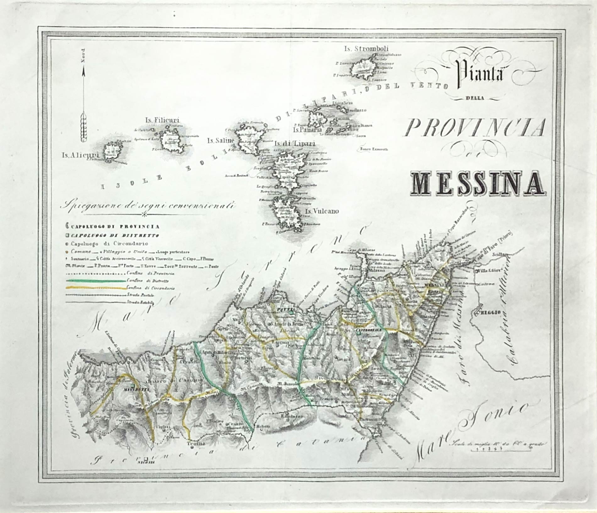 Map of the province of Messina, nineteenth century. Cm 29x32,5. With no frame. Very good condition. - Image 2 of 2