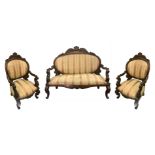 Living room furnitures, with a sofa and two armchairs, Louis Philippe, mid-nineteenth century