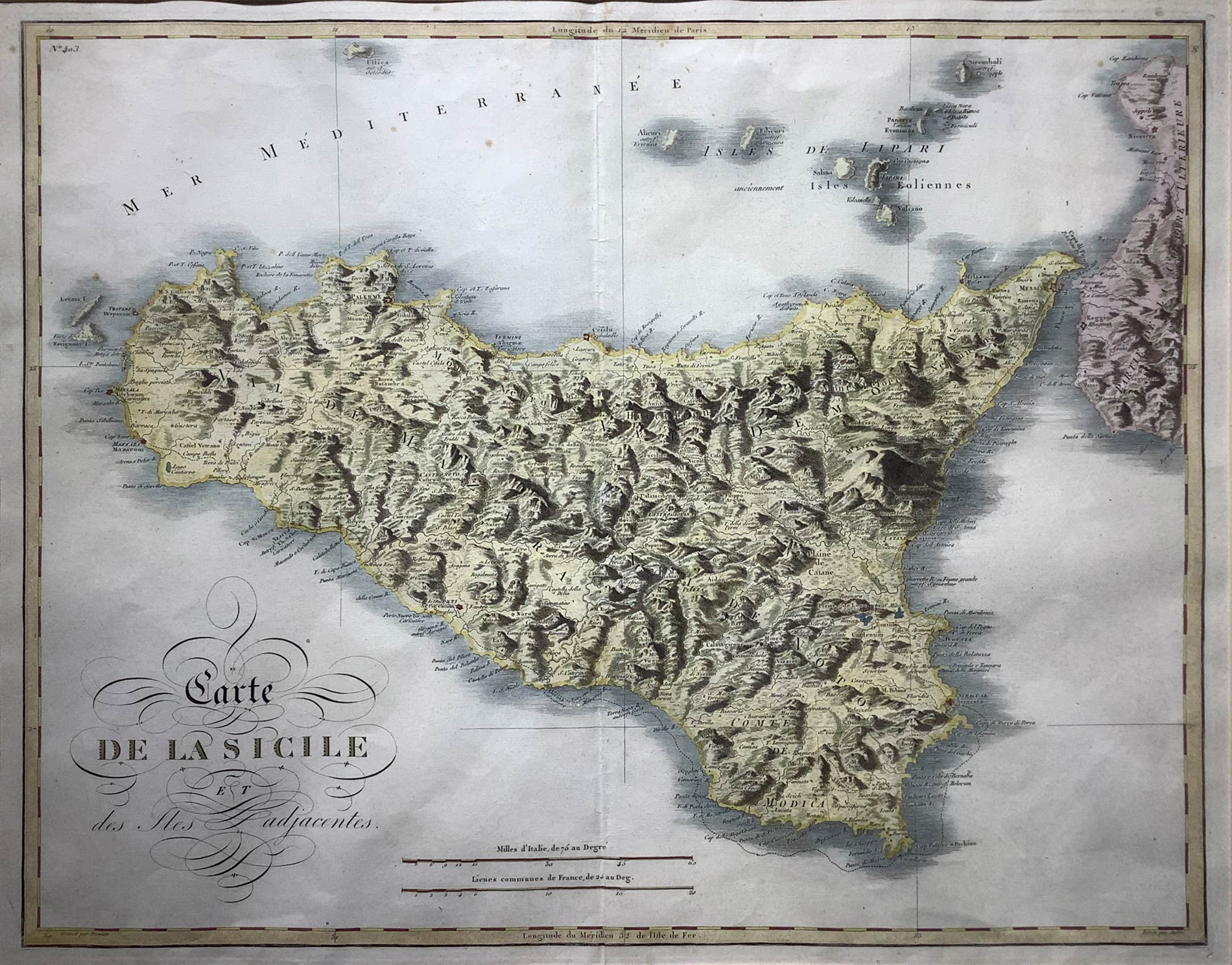 Carte de la Sicilie et des isles adyacentes, J.Perrier, 1784. Reduced to correct from Large - Image 2 of 4