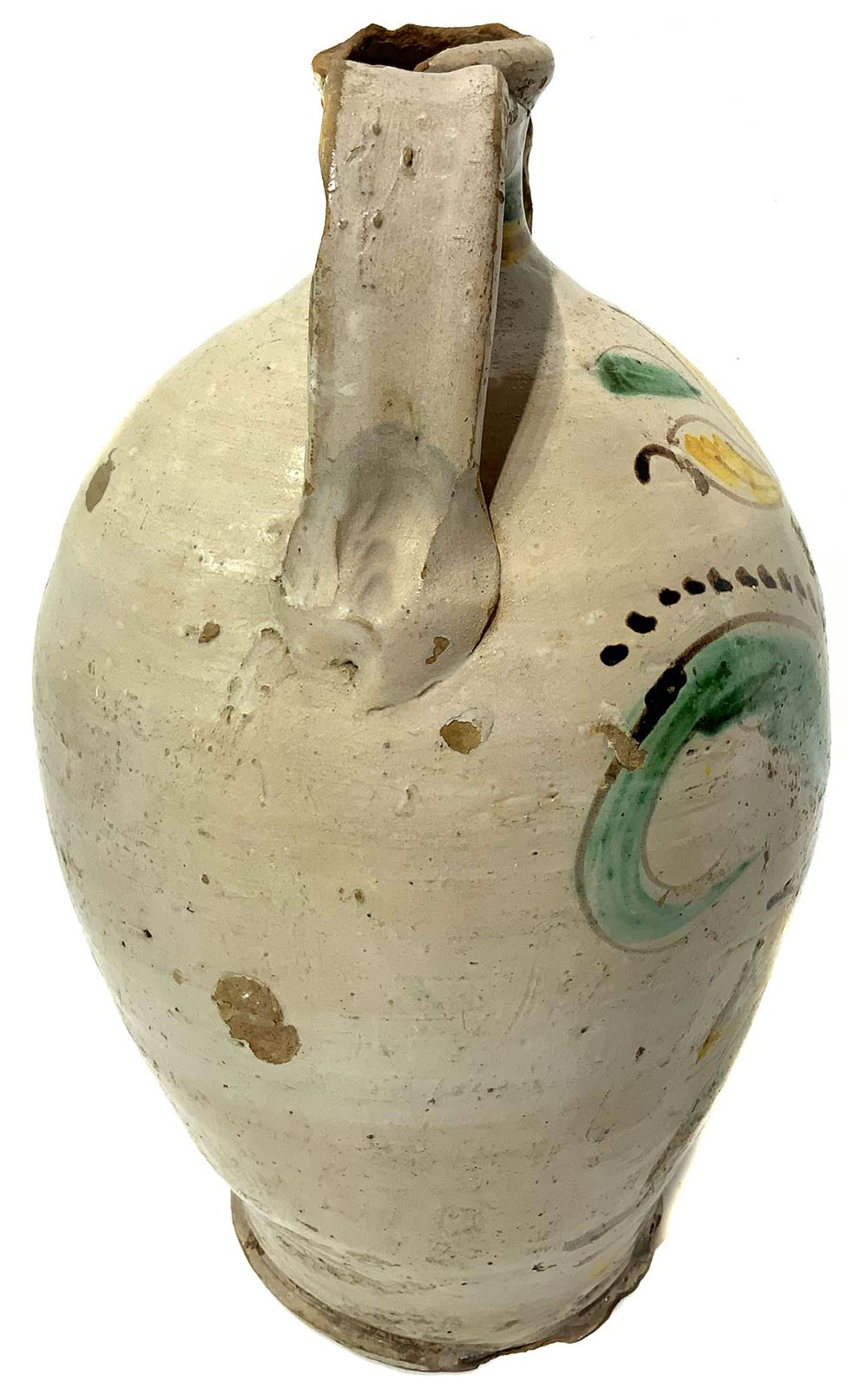 Jug" in Caltagirone majolica with handles, mid-nineteenth century. White tinted with green and - Image 2 of 3