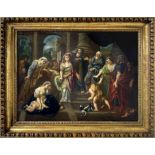 Italian painter from the 17th century. Biblical scene. 55x70, oil paint on canvas. Repair performed