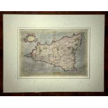 Sicilia Regnum, 1589, Gerard Mercator Kremer, Duisburg. Cm 33,8x47,8, etching and bulima. Very good