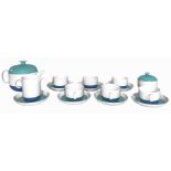 Rosenthal, 1960s. Porcelain tea set, decorated in shades of teal and light blue, manufacturer label.