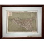 Map Sicily, 1893, From the book "La Patria" by Gustavo Stdepictingorello. Cm 26x35 etching color